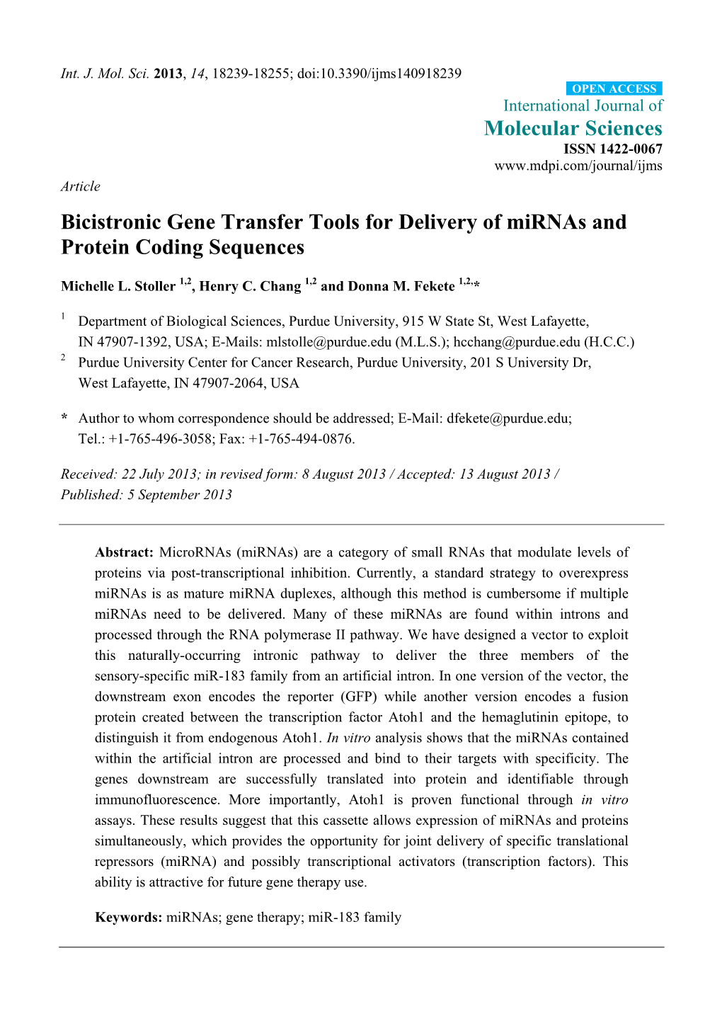 Bicistronic Gene Transfer Tools for Delivery of Mirnas and Protein Coding Sequences