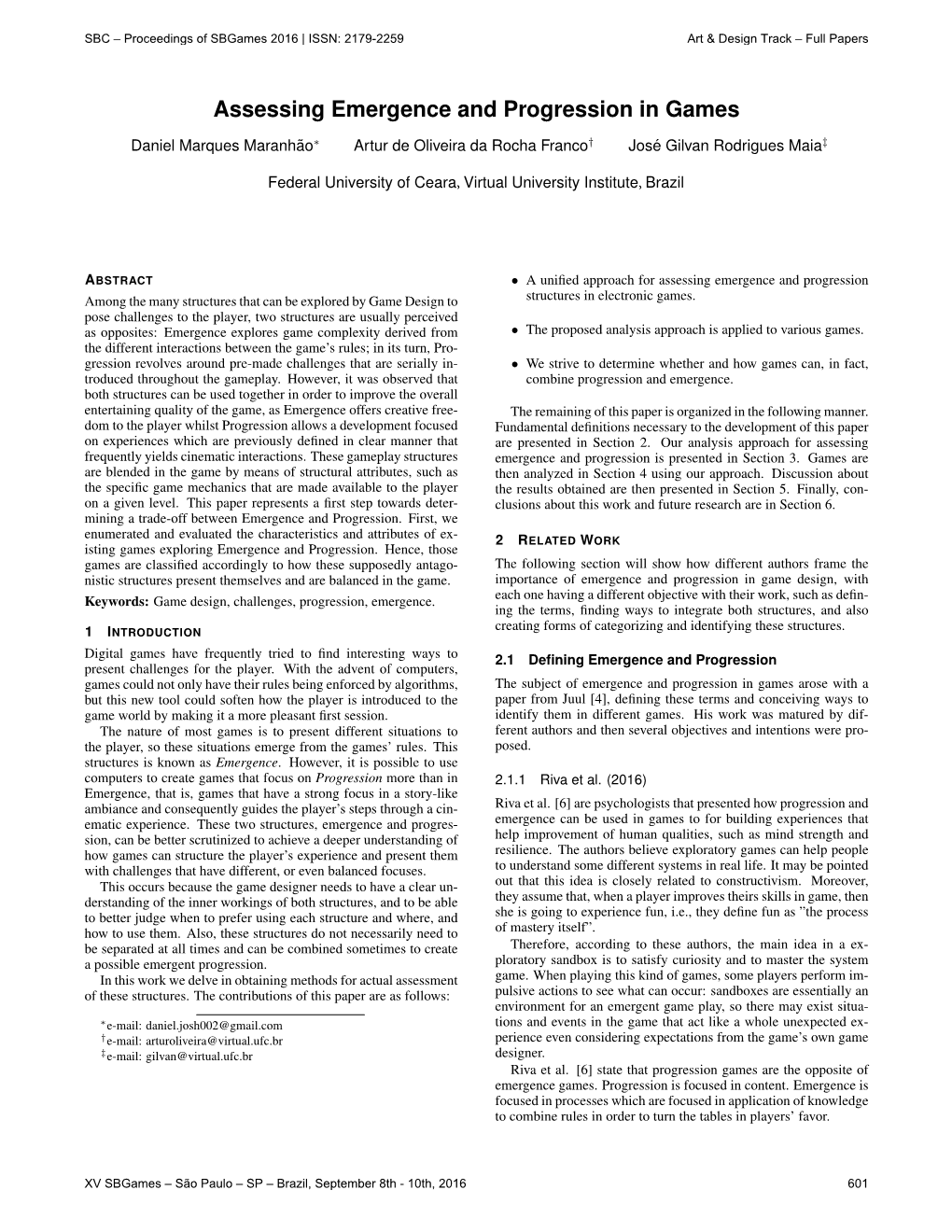 Assessing Emergence and Progression in Games