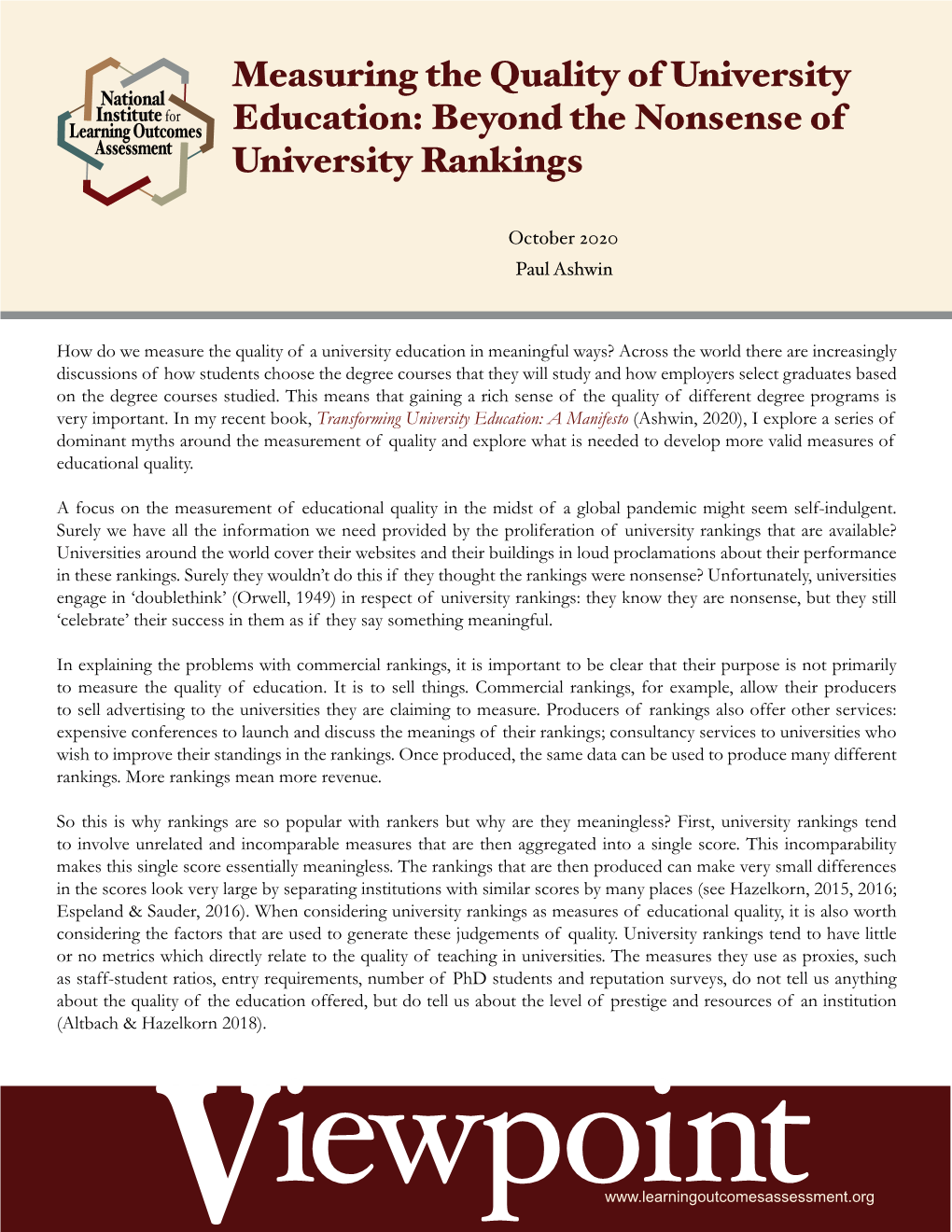 Measuring the Quality of University Education: Beyond the Nonsense of University Rankings