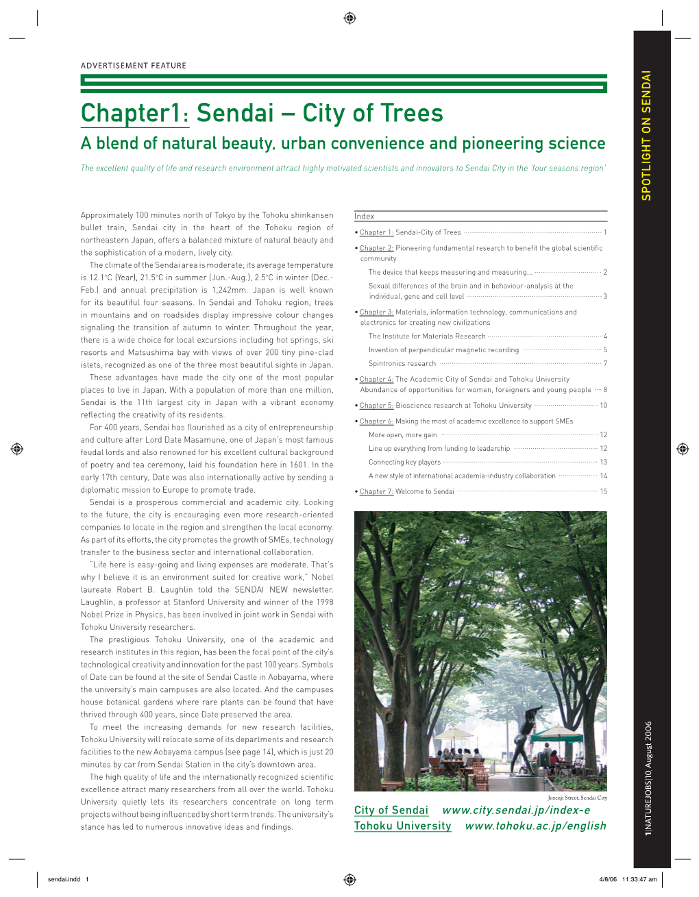 Chapter1: Sendai – City of Trees a Blend of Natural Beauty, Urban Convenience and Pioneering Science