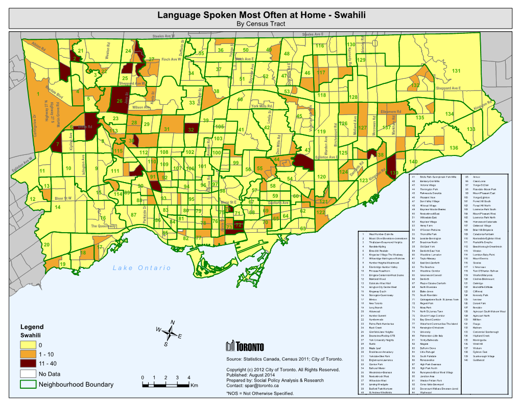 Language Spoken Most Often at Home - Swahili by Census Tract