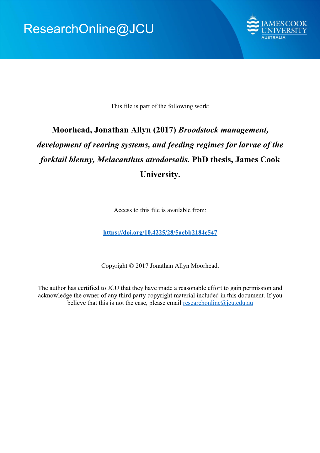 Broodstock Management, Development of Rearing Systems, and Feeding Regimes for Larvae of the Forktail Blenny, Meiacanthus Atrodorsalis