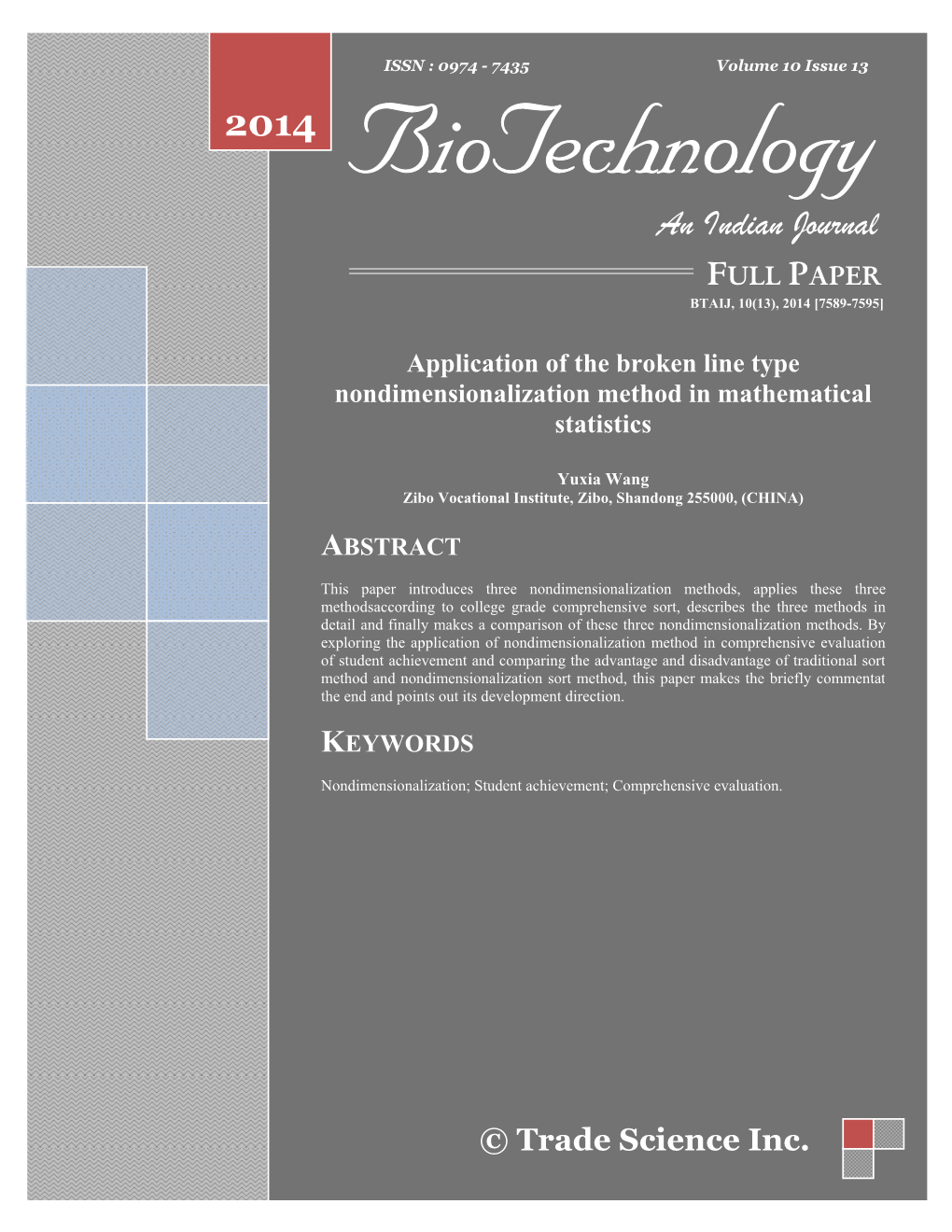 Application of the Broken Line Type Nondimensionalization Method in Mathematical Statistics