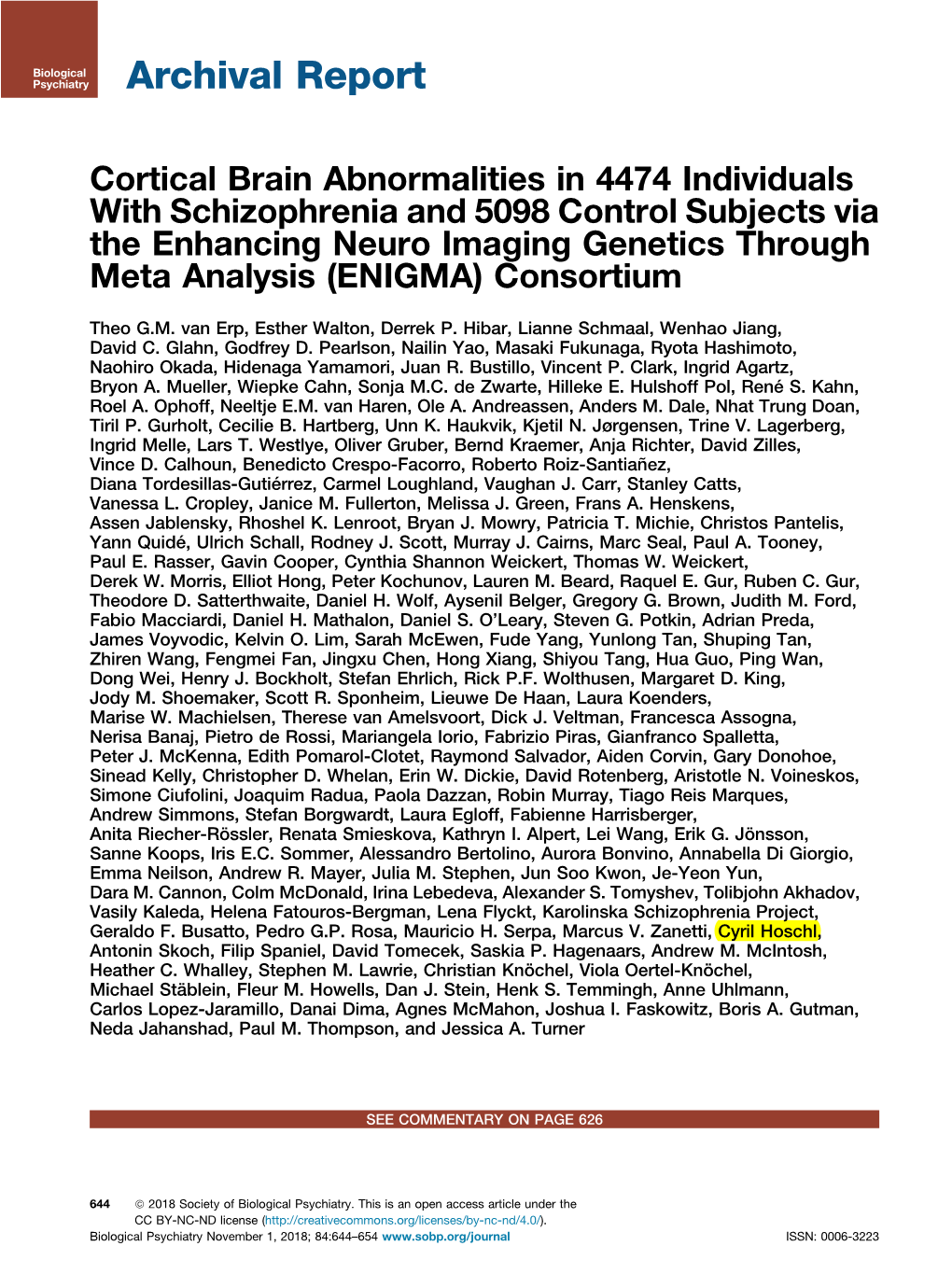 Cortical Brain Abnormalities in 4474 Individuals with Schizophrenia and 5098 Control Subjects Via the Enhancing Neuro Imaging Ge