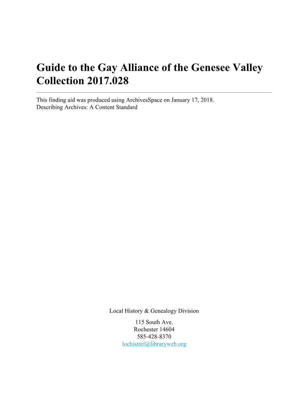 Gay Alliance of the Genesee Valley Collection 2017.028