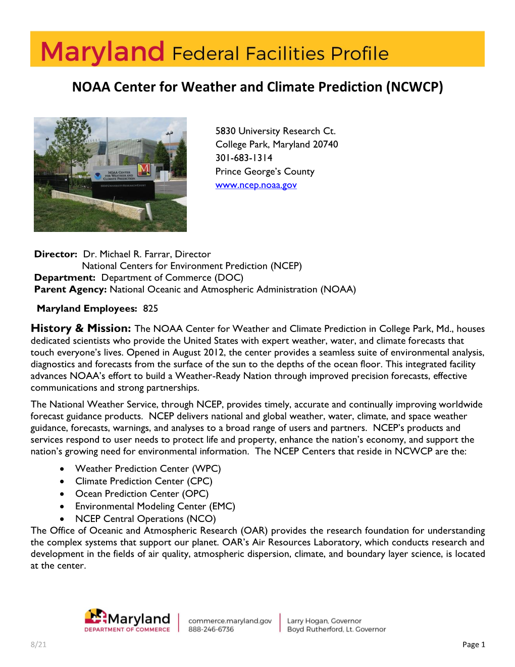 NOAA Center for Weather and Climate Prediction (NCWCP)