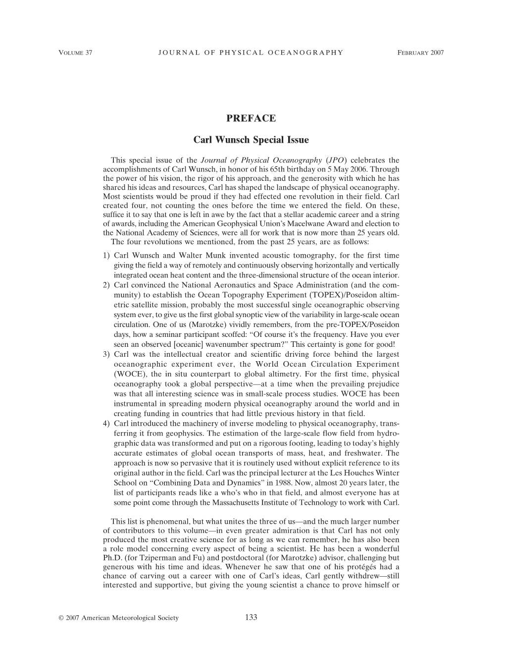 PREFACE Carl Wunsch Special Issue