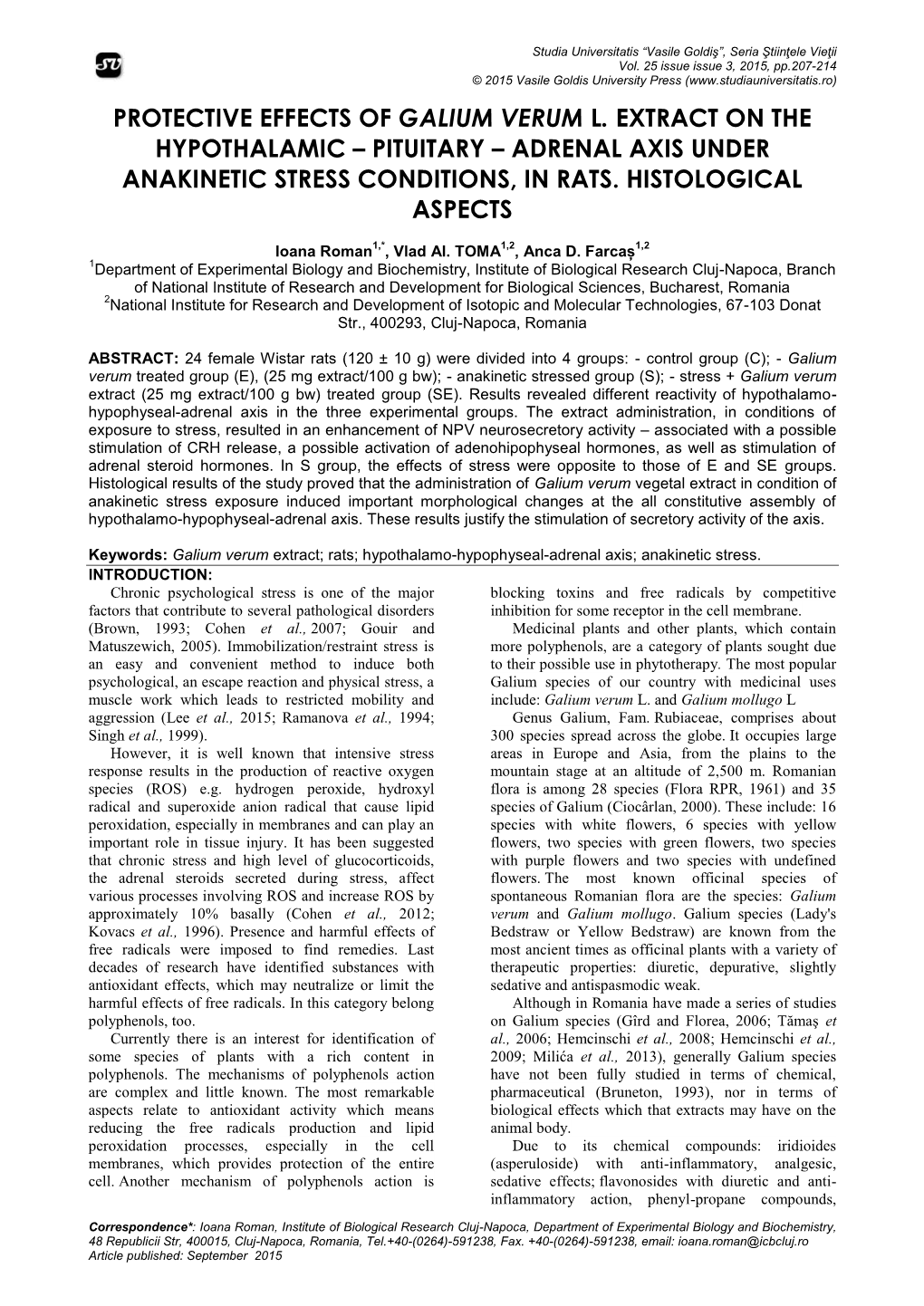 Protective Effects of Galium Verum L