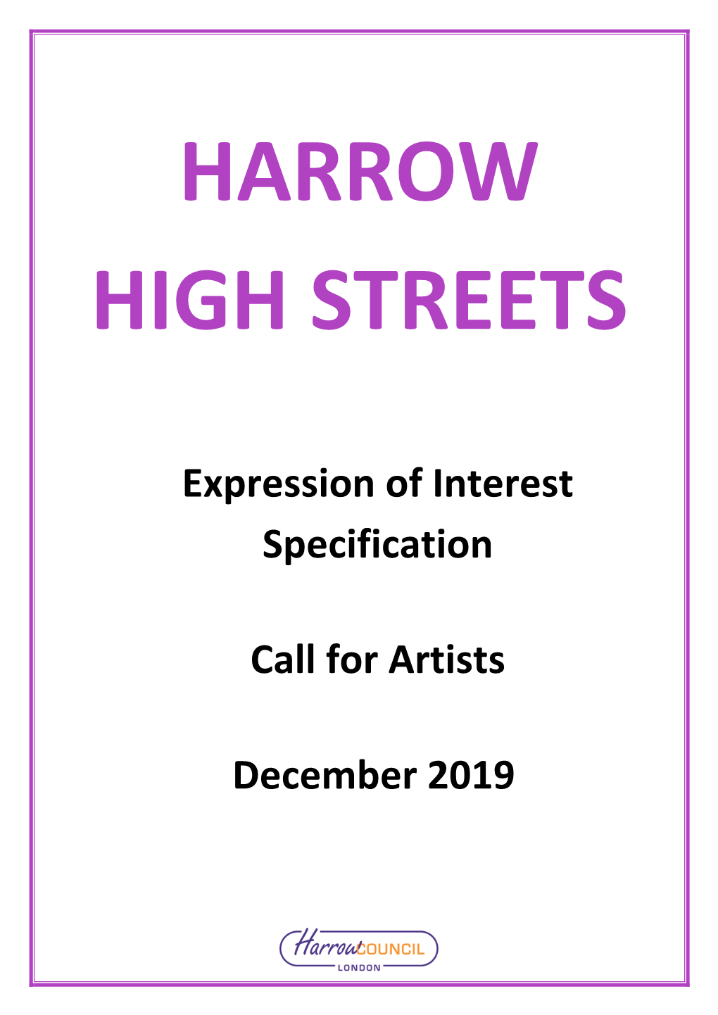 Expression of Interest Specification Call for Artists December 2019