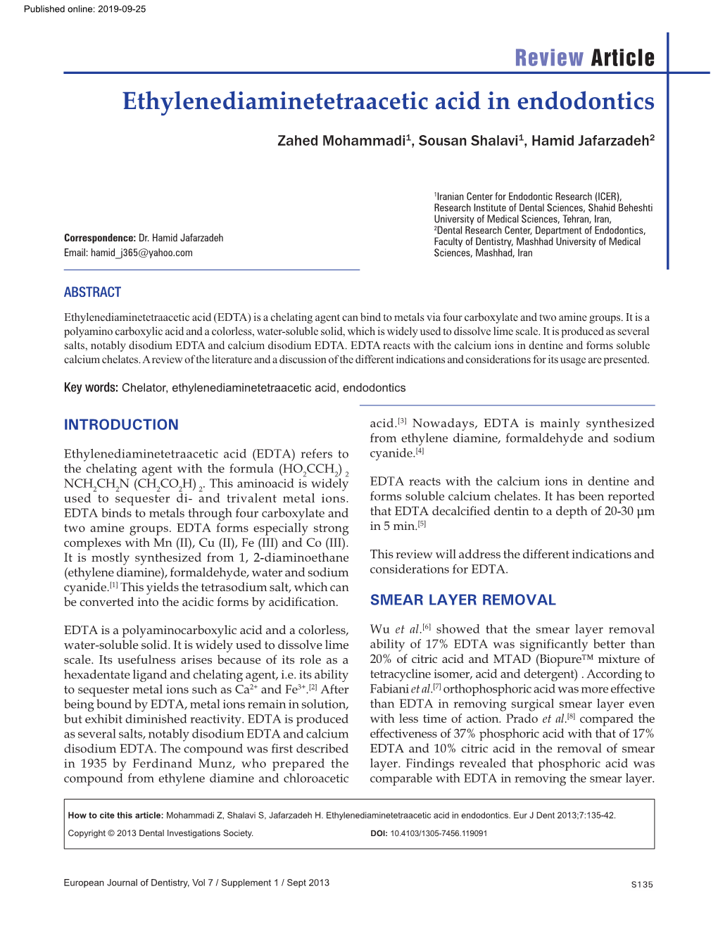 Ethylenediaminetetraacetic Acid in Endodontics