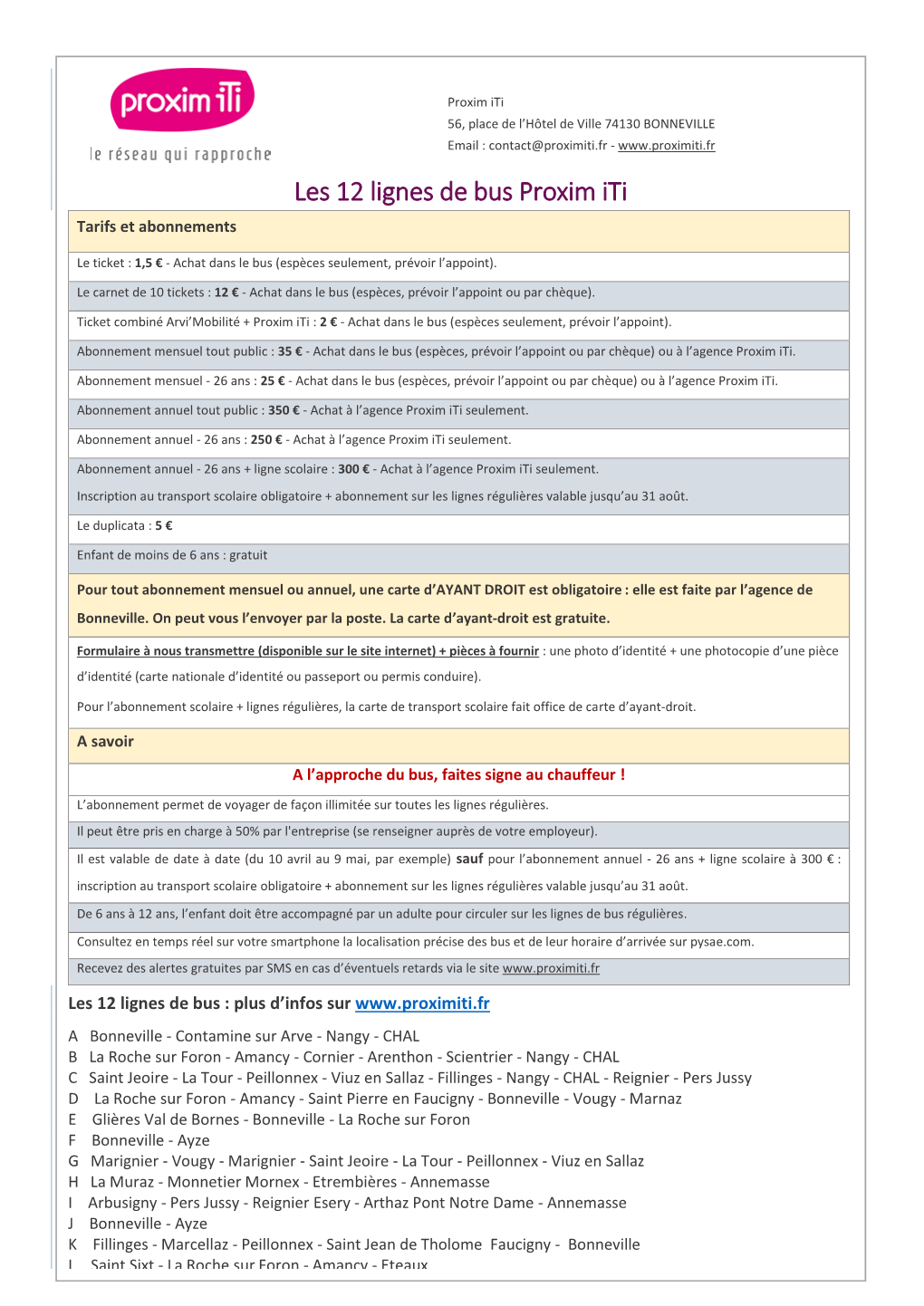 Les 12 Lignes De Bus Proxim Iti Tarifs Et Abonnements