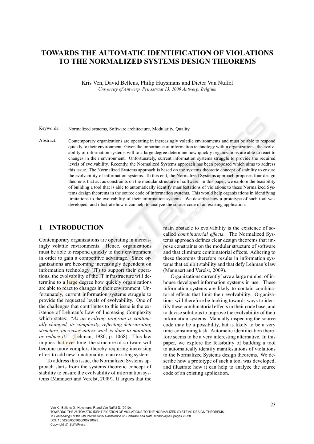 Towards the Automatic Identification of Violations to the Normalized Systems Design Theorems