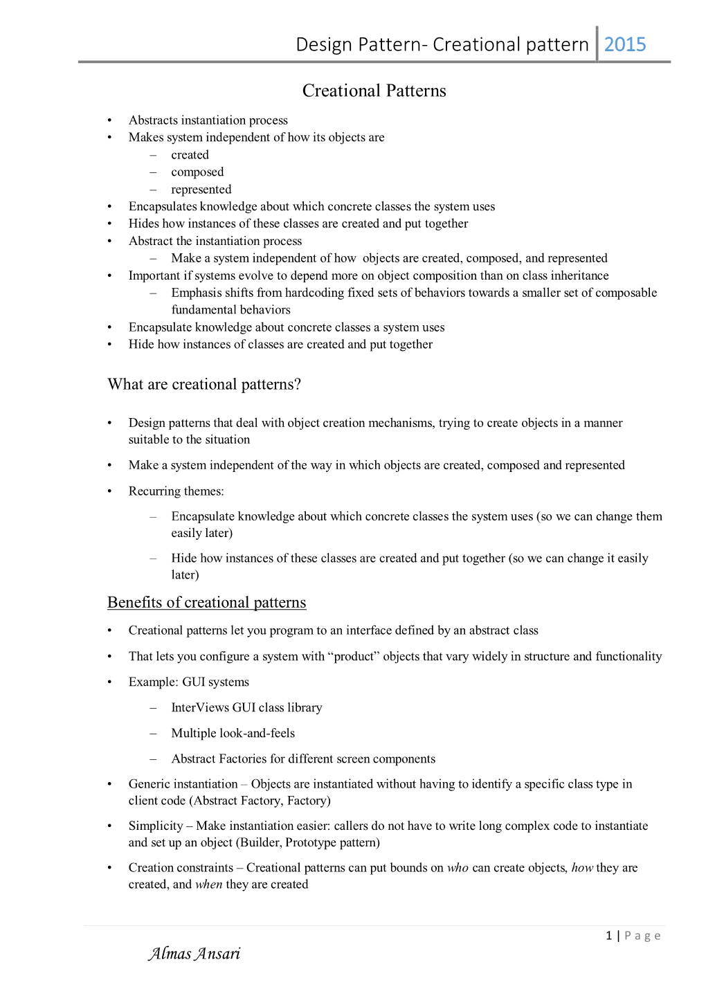 Design Pattern- Creational Pattern 2015