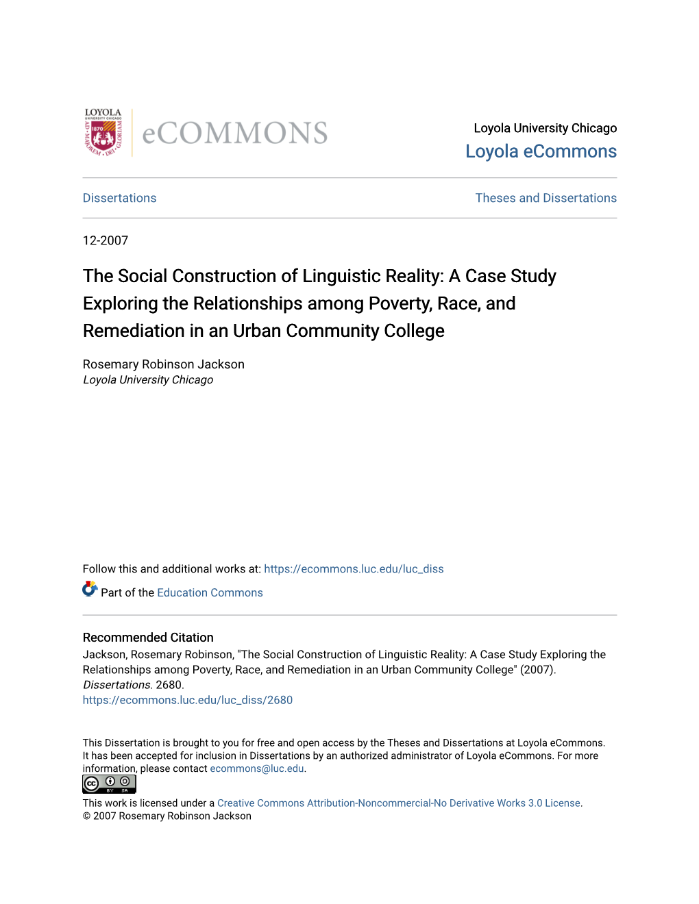 The Social Construction of Linguistic Reality: a Case Study Exploring the Relationships Among Poverty, Race, and Remediation in an Urban Community College