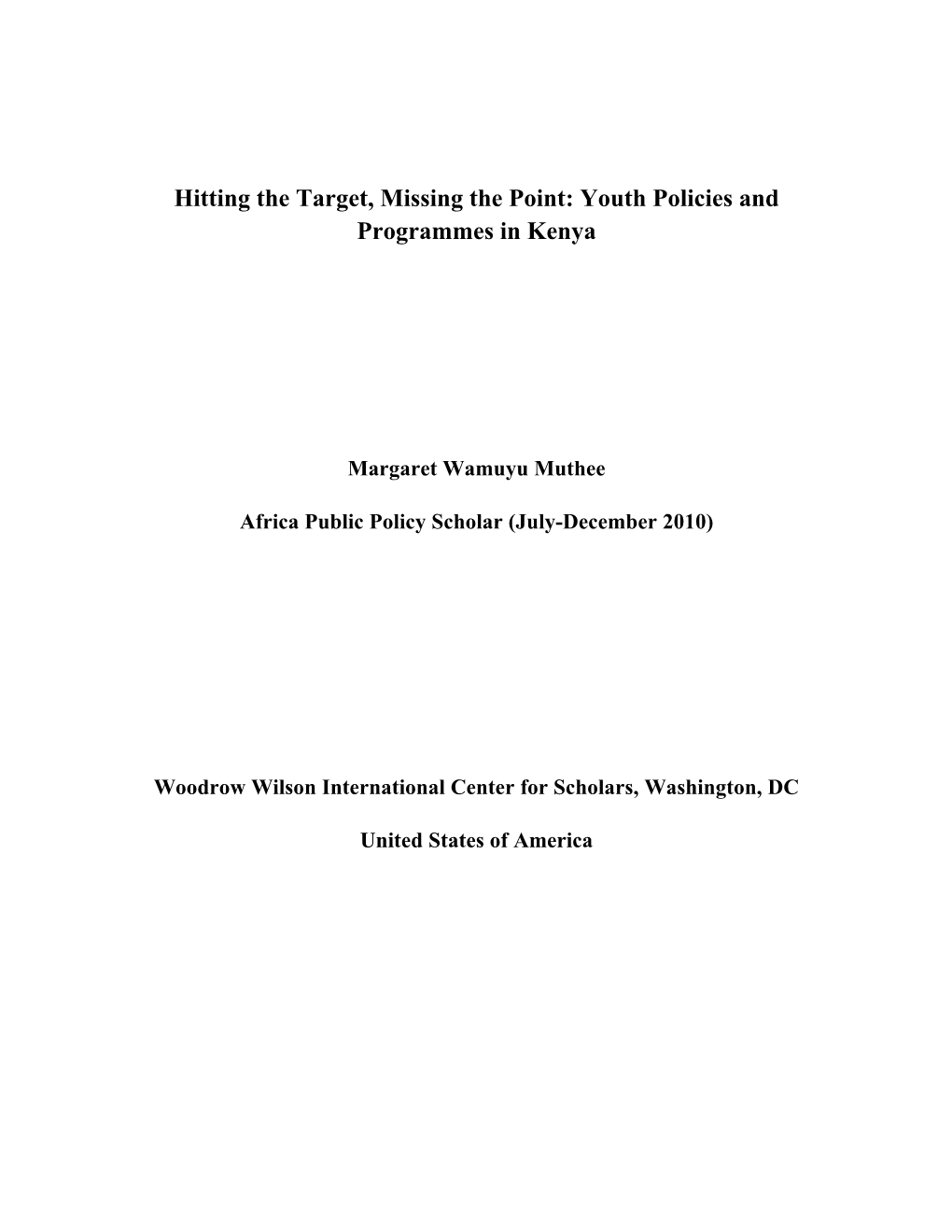 Youth and Public Policy in Kenya