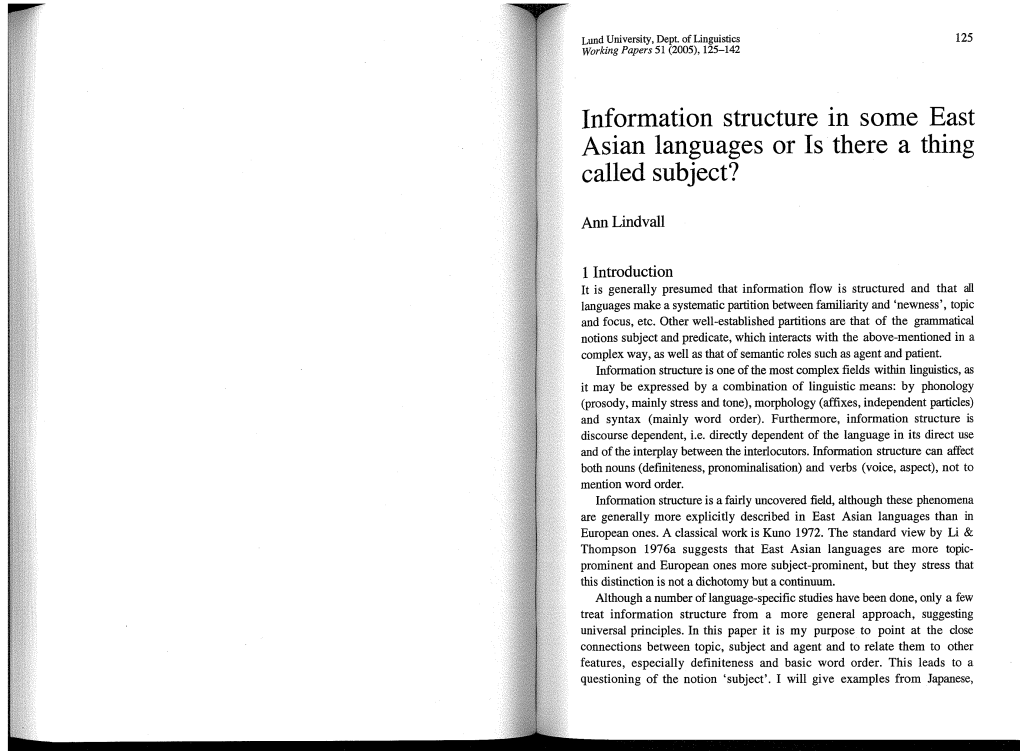 Information Structure in Some East Asian Languages Or Is There a Thing Called Subject?