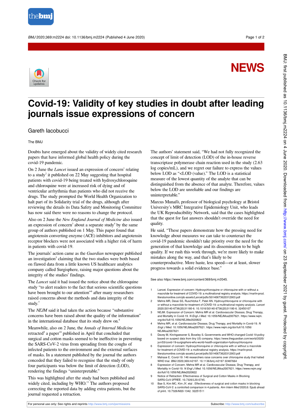 Covid-19: Validity of Key Studies in Doubt After Leading Journals Issue Expressions of Concern