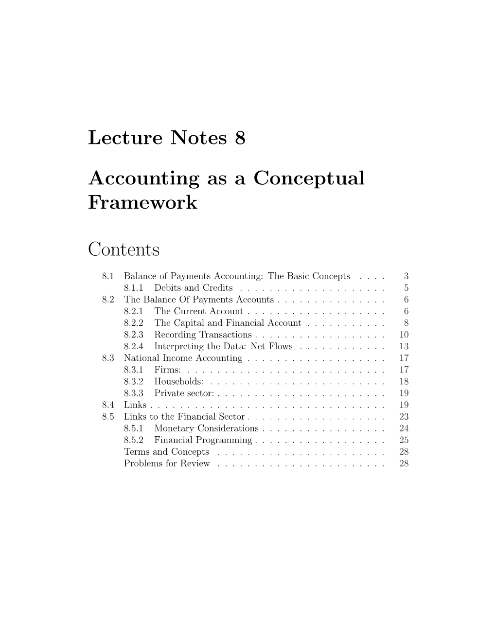 Lecture Notes 8 Accounting As a Conceptual Framework Contents