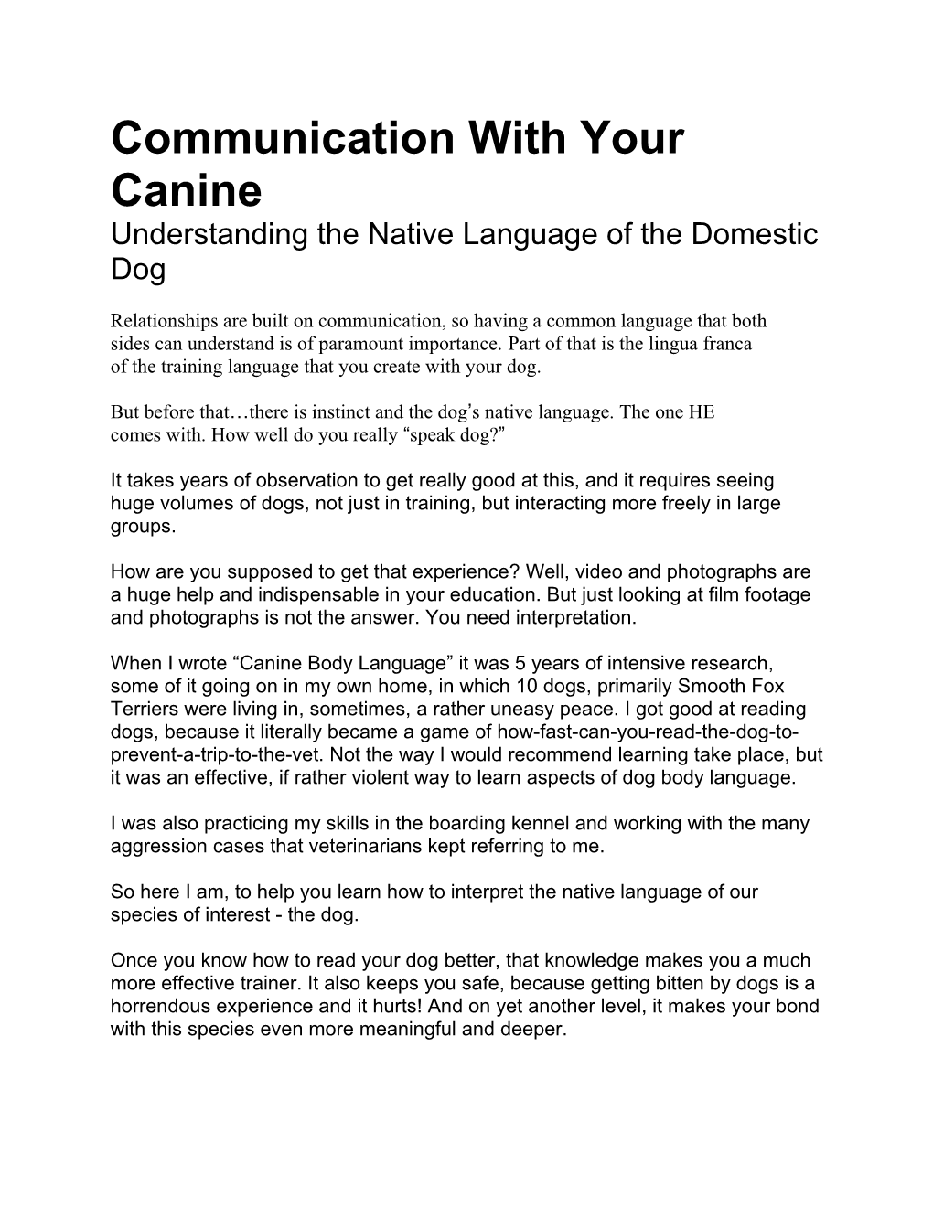 Communication with Your Canine