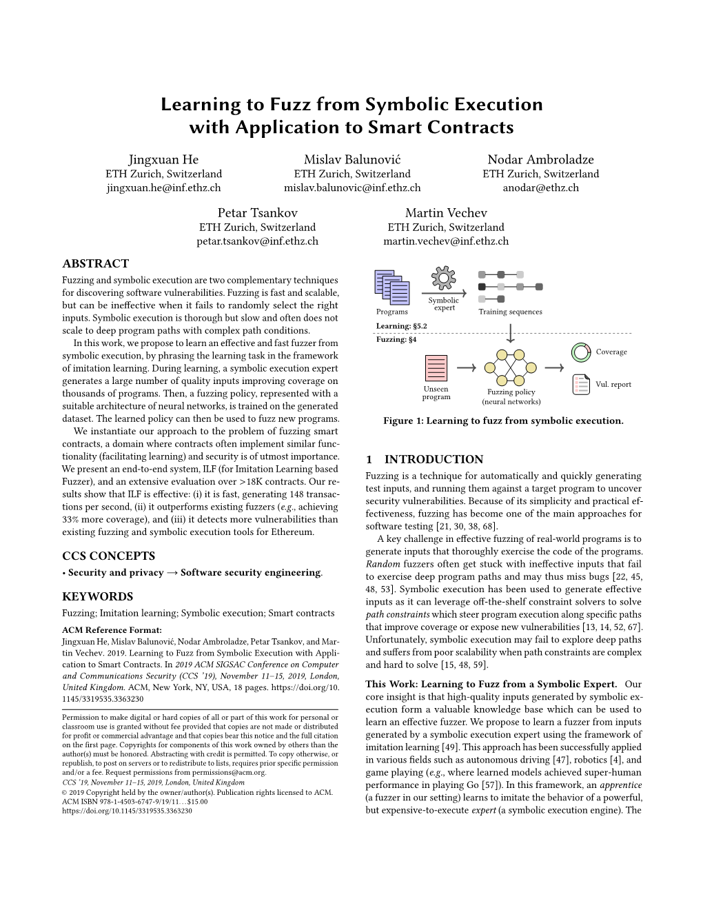 Learning to Fuzz from Symbolic Execution with Application to Smart Contracts