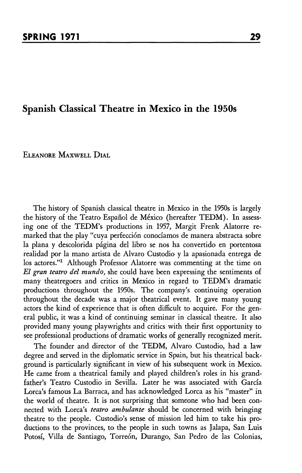 29 Spanish Classical Theatre in Mexico in the 1950S