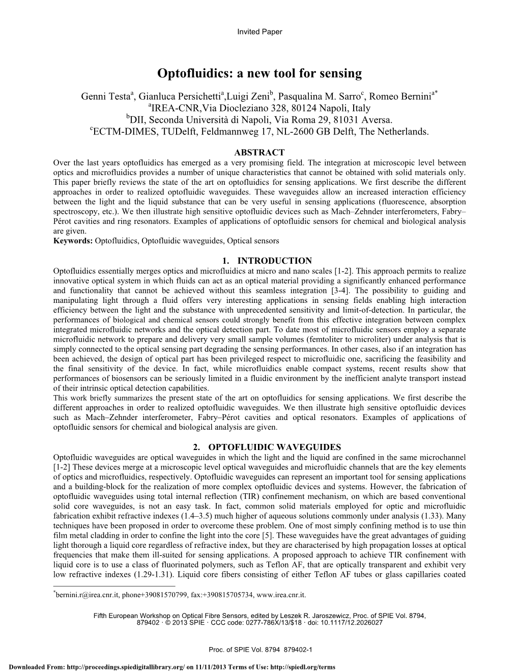 Optofluidics: a New Tool for Sensing