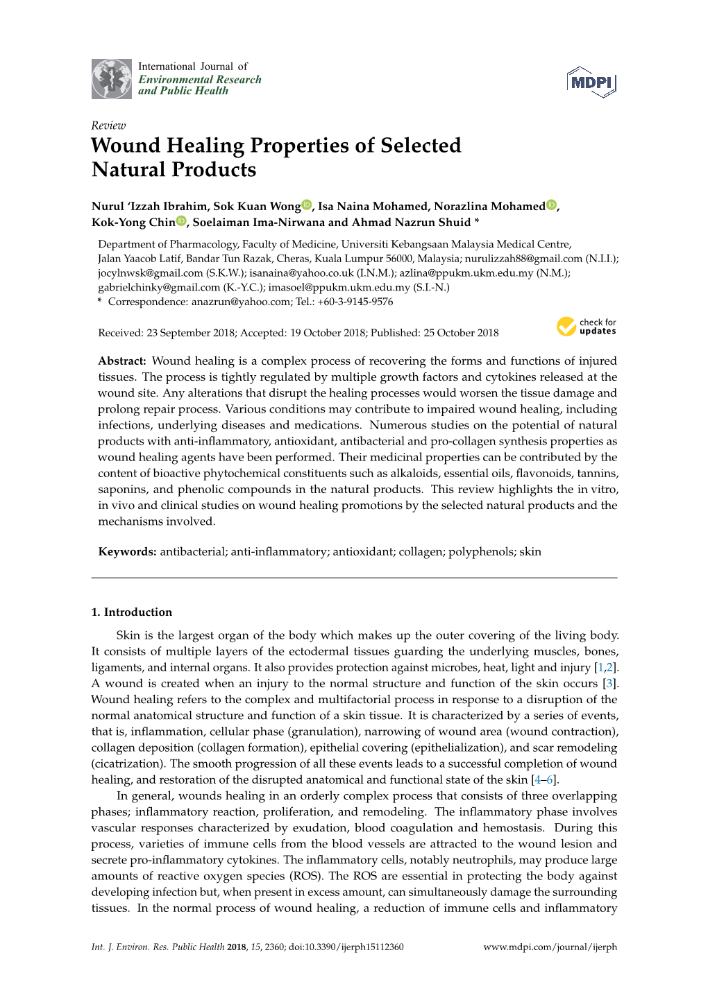 Wound Healing Properties of Selected Natural Products