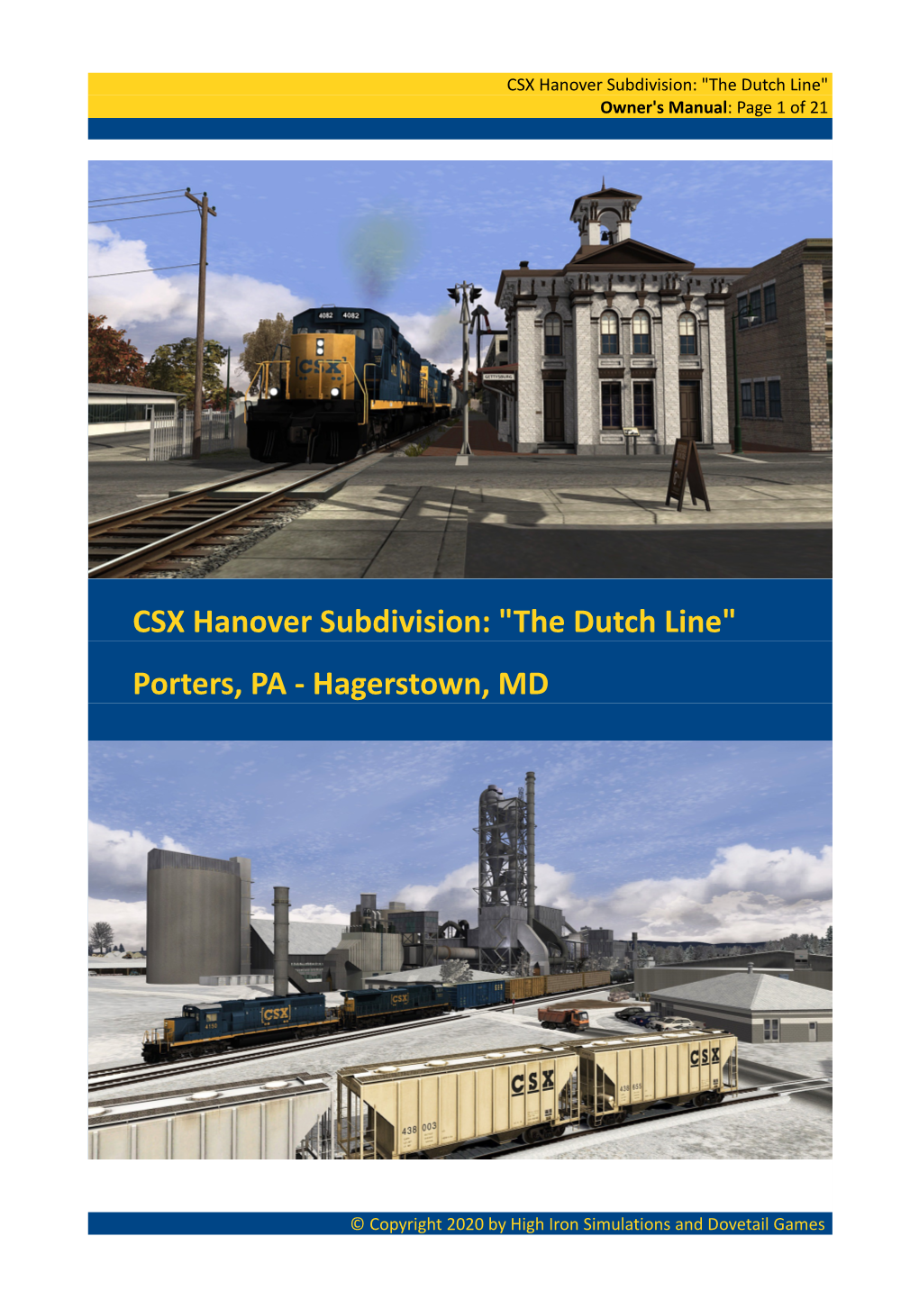 CSX Hanover Subdivision: "The Dutch Line" Owner's Manual: Page 1 of 21