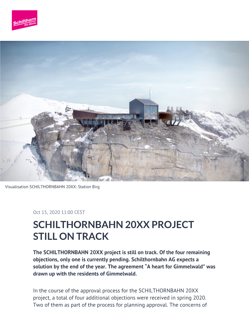 Schilthornbahn 20Xx Project Still on Track