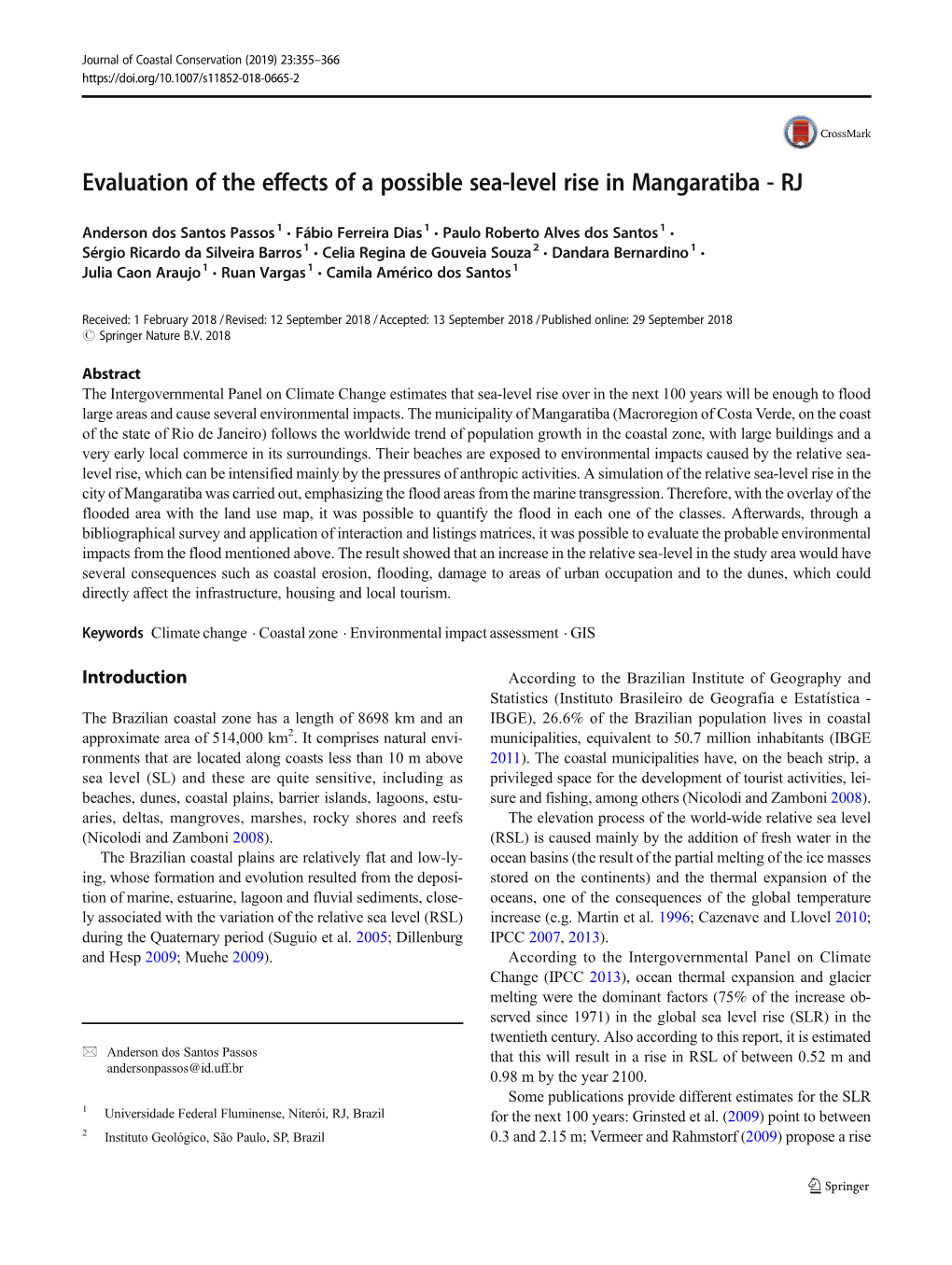 Evaluation of the Effects of a Possible Sea-Level Rise in Mangaratiba - RJ