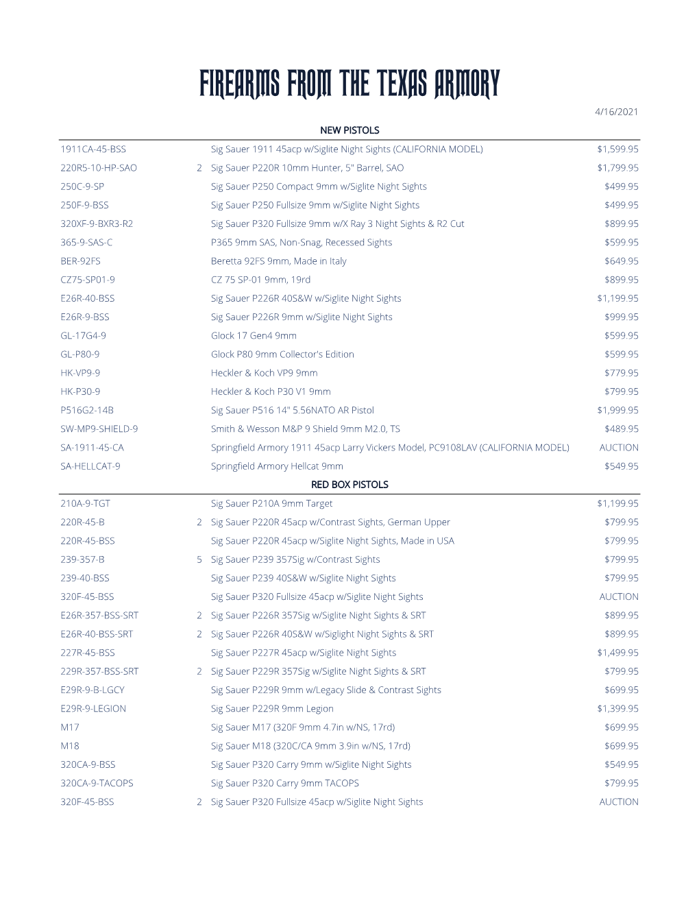Firearms from the Texas Armory 4/16/2021 New Pistols