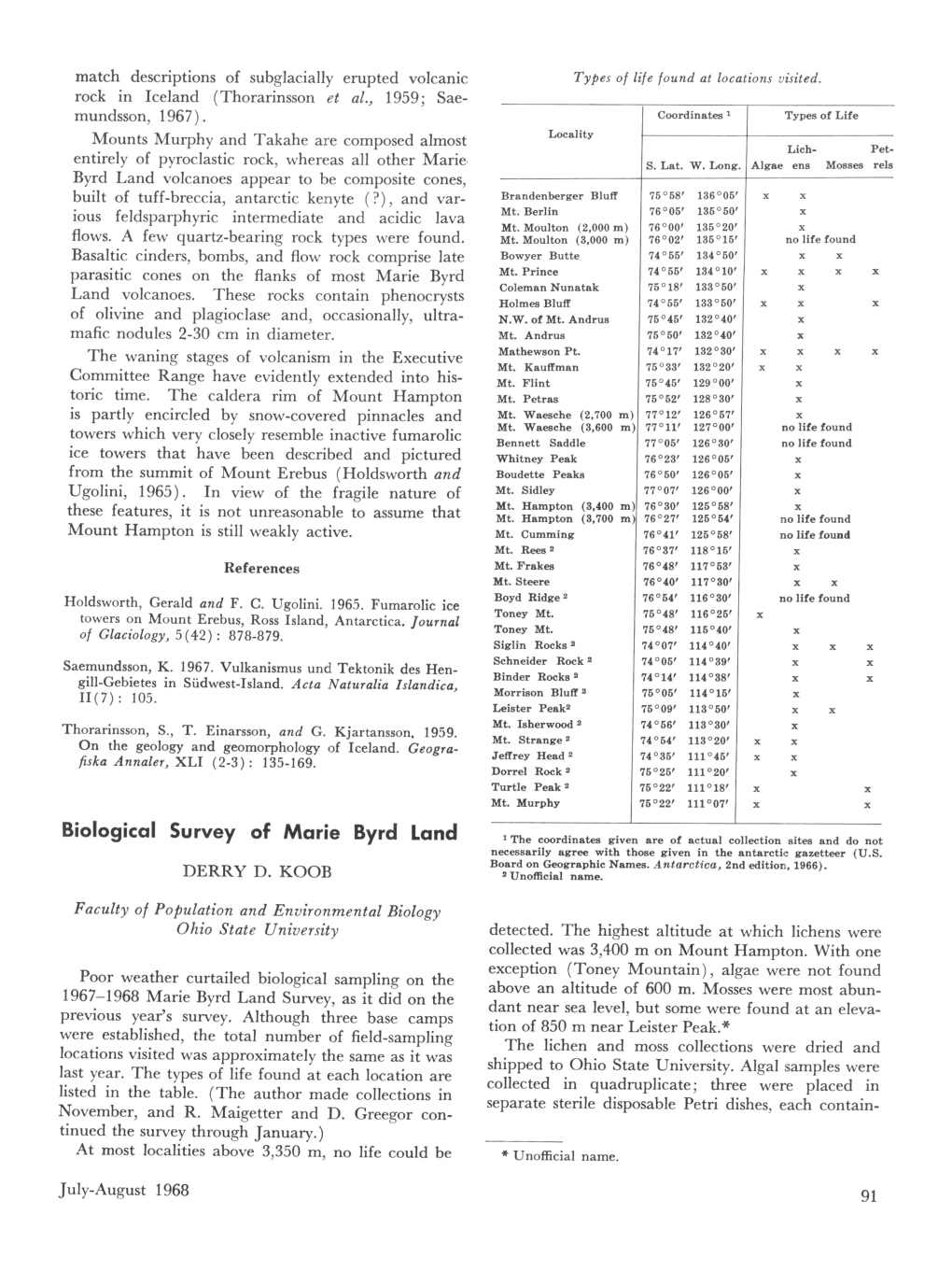 Biological Survey of Marie Byrd Land