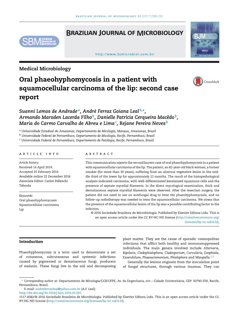 Oral Phaeohyphomycosis in a Patient with Squamocellular