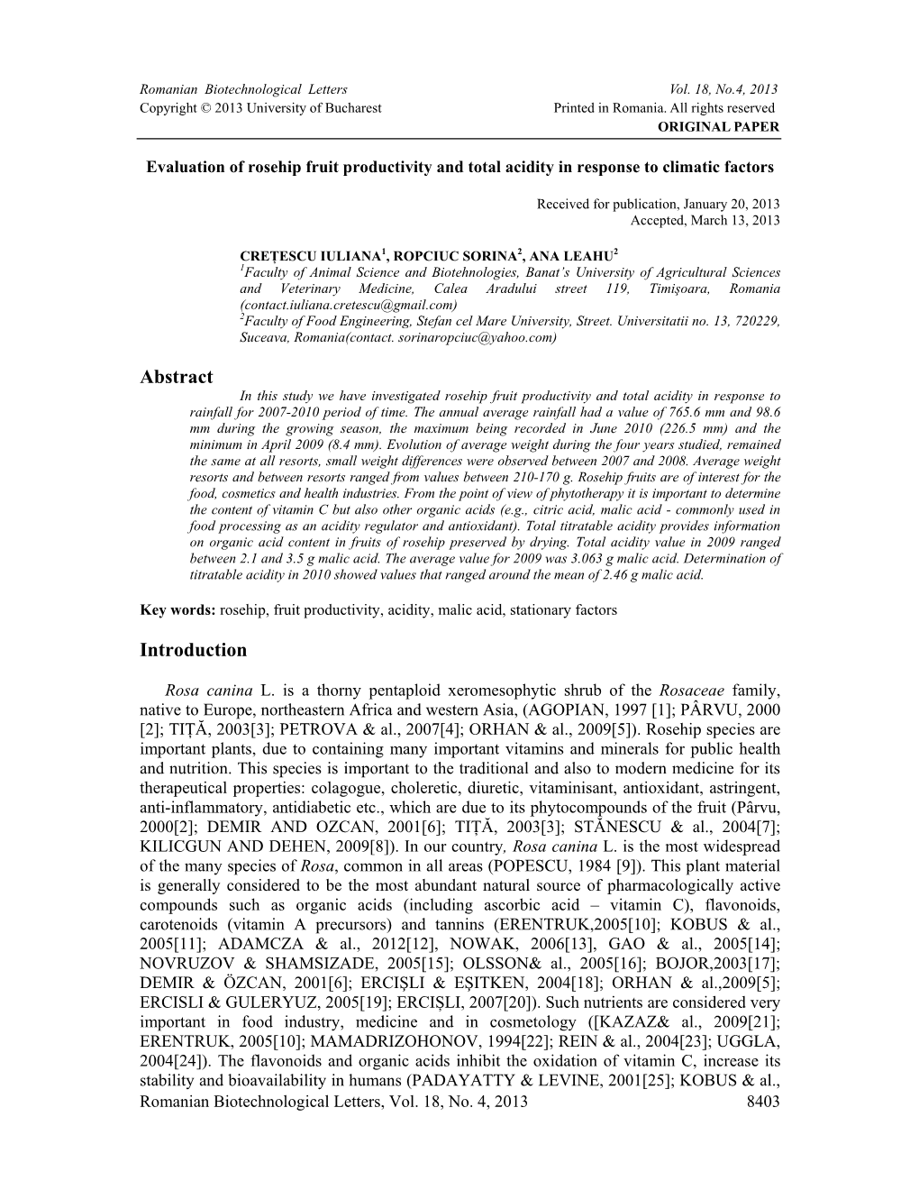 Evaluation of Rosehip Fruit Productivity and Total Acidity in Response to Climatic Factors