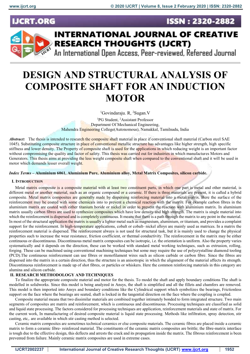 Design and Structural Analysis of Composite Shaft for an Induction Motor