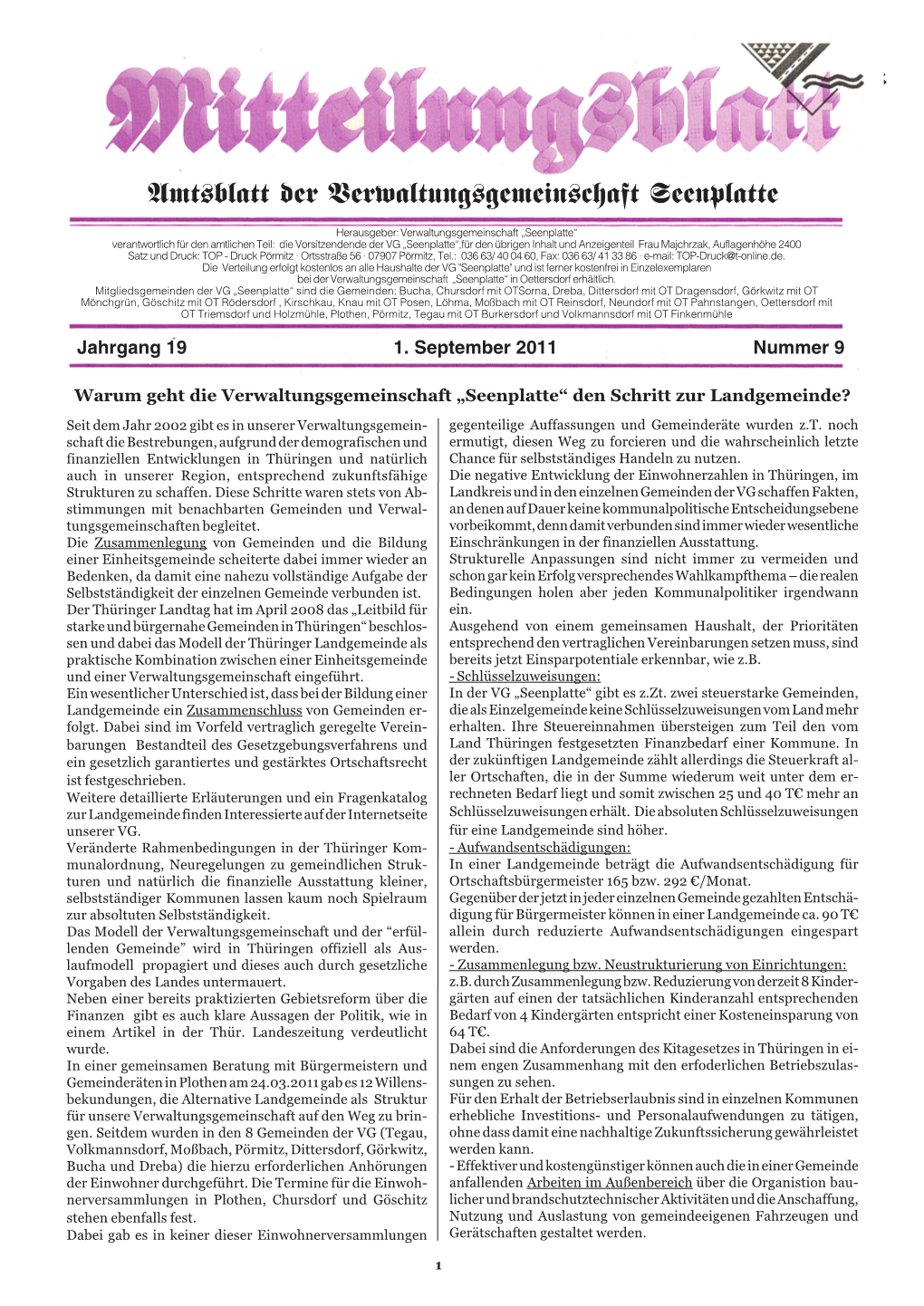 Amtsblatt Der Verwaltungsgemeinschaft Seenplatte