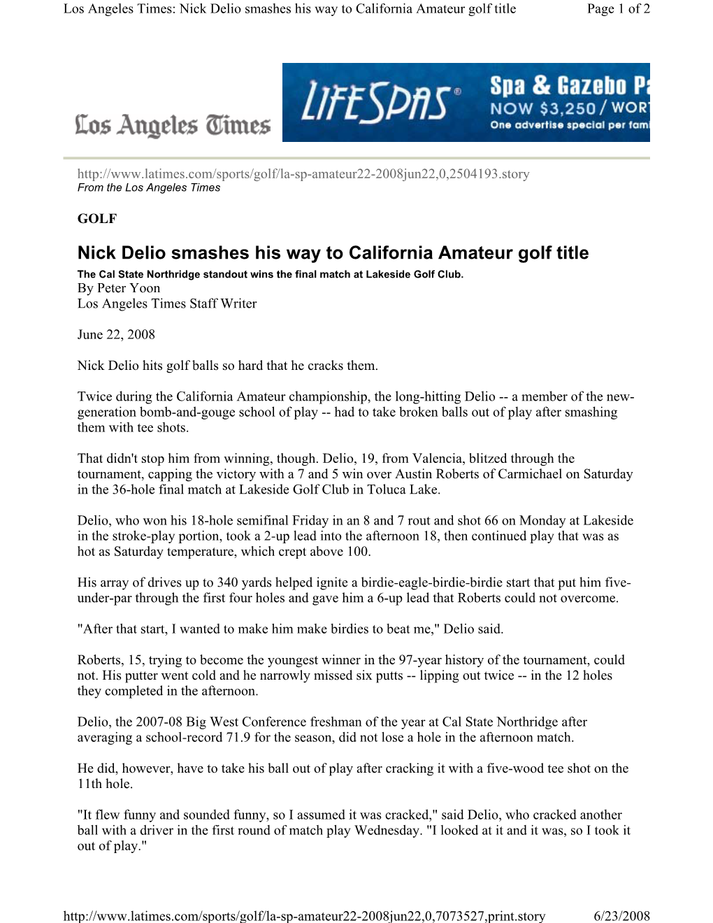 Nick Delio Smashes His Way to California Amateur Golf Title Page 1 of 2