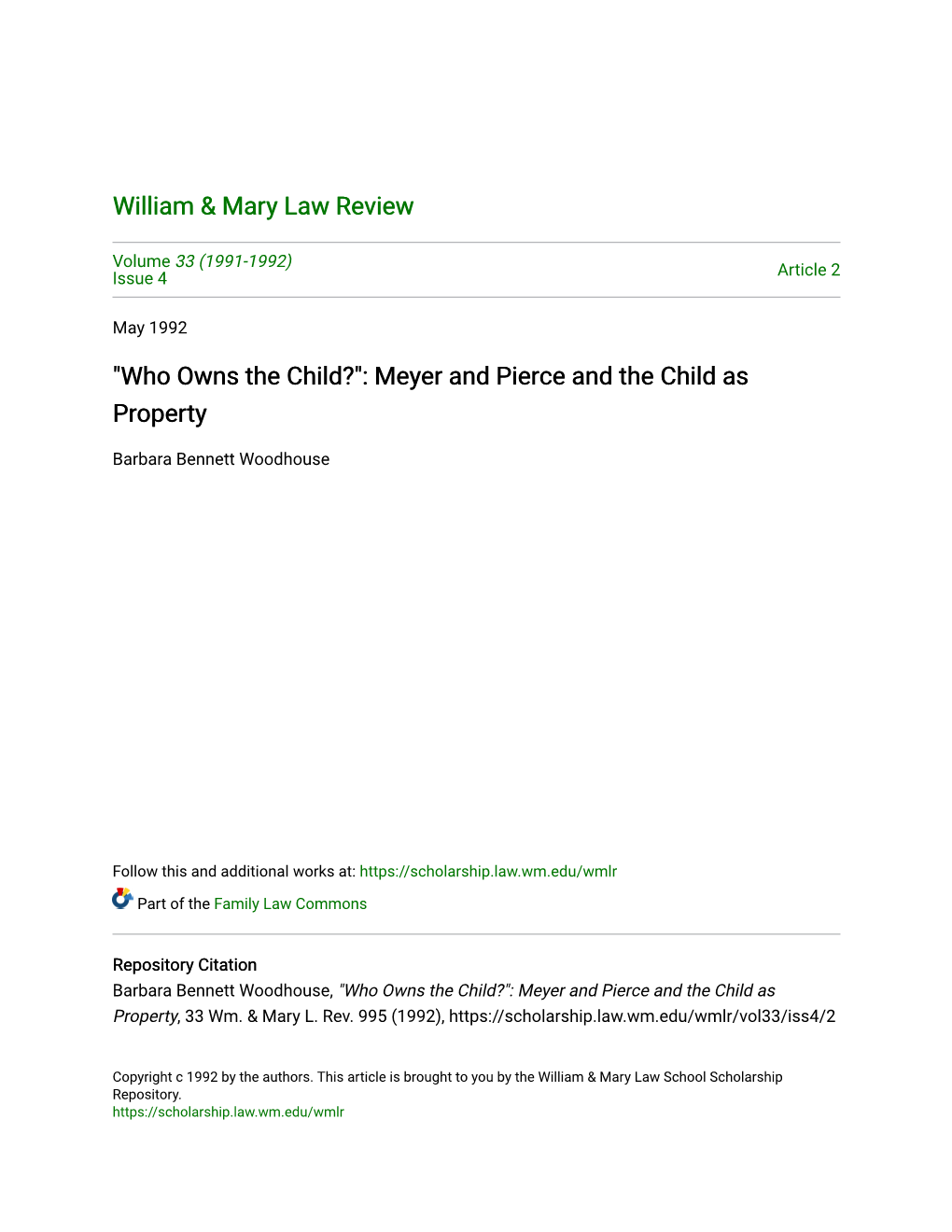 Meyer and Pierce and the Child As Property