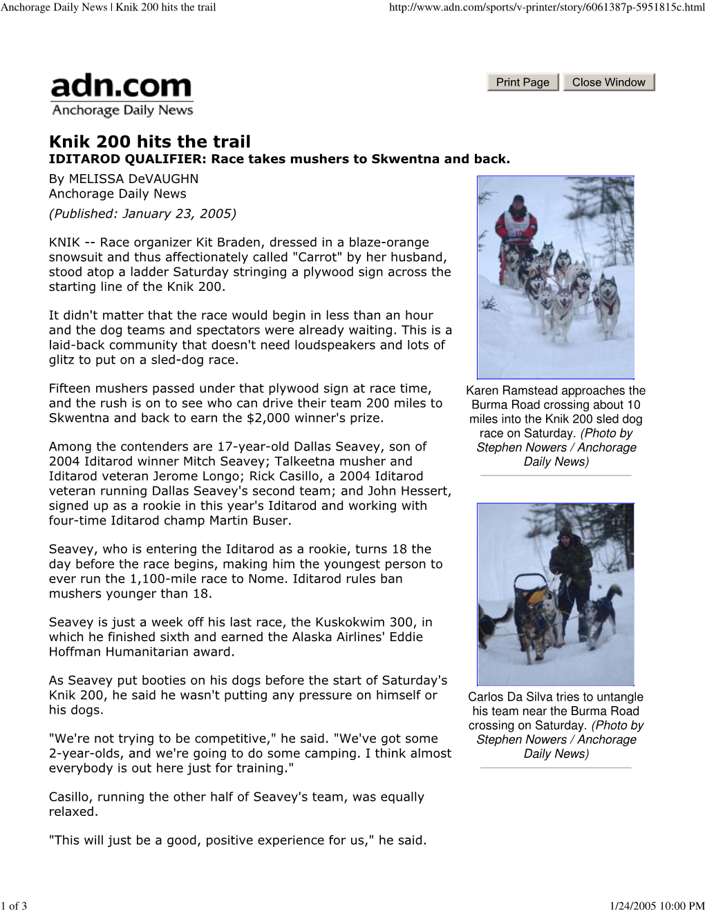 Anchorage Daily News | Knik 200 Hits the Trail