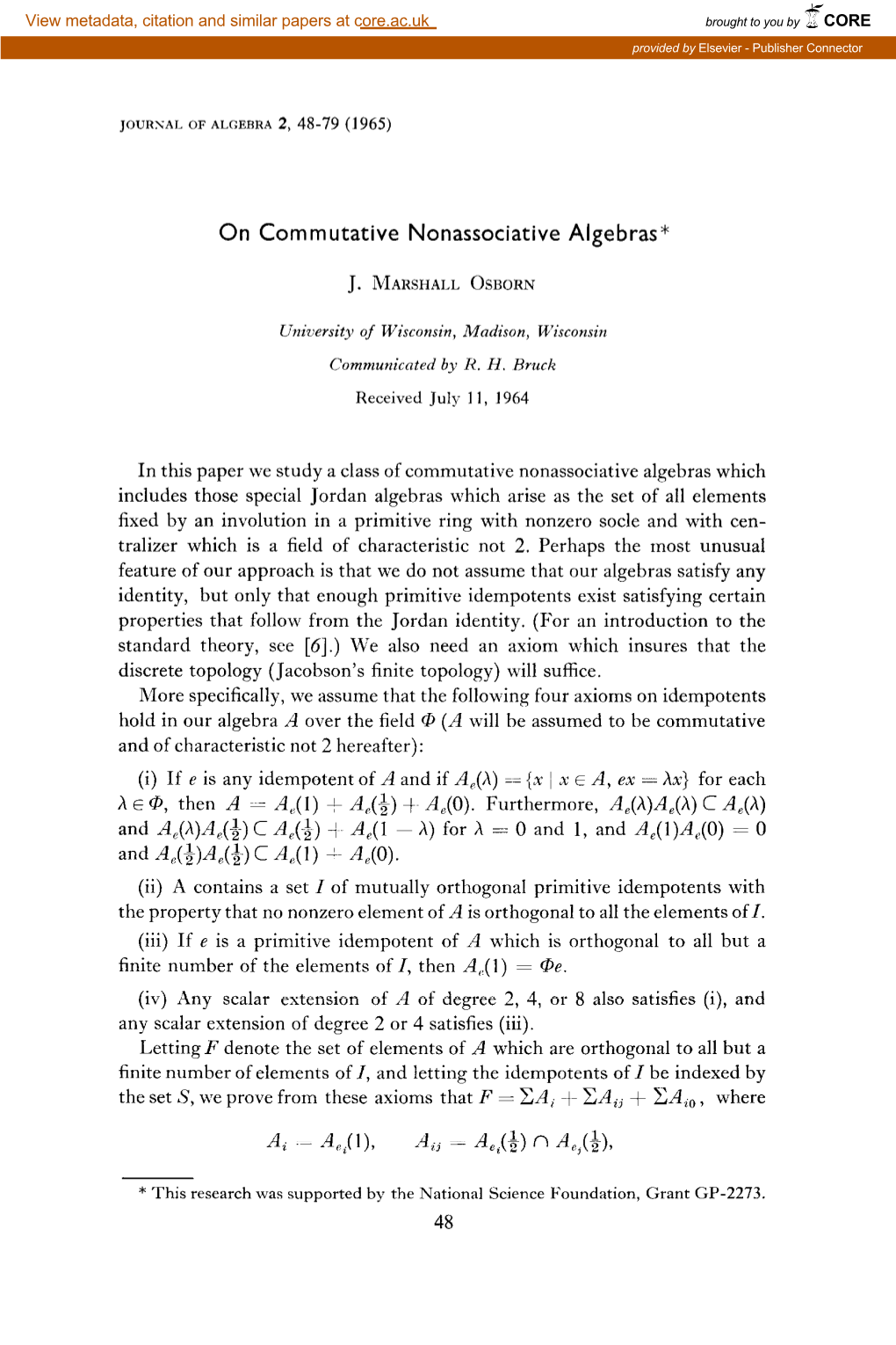 On Commutative Nonassociative Algebras* 48