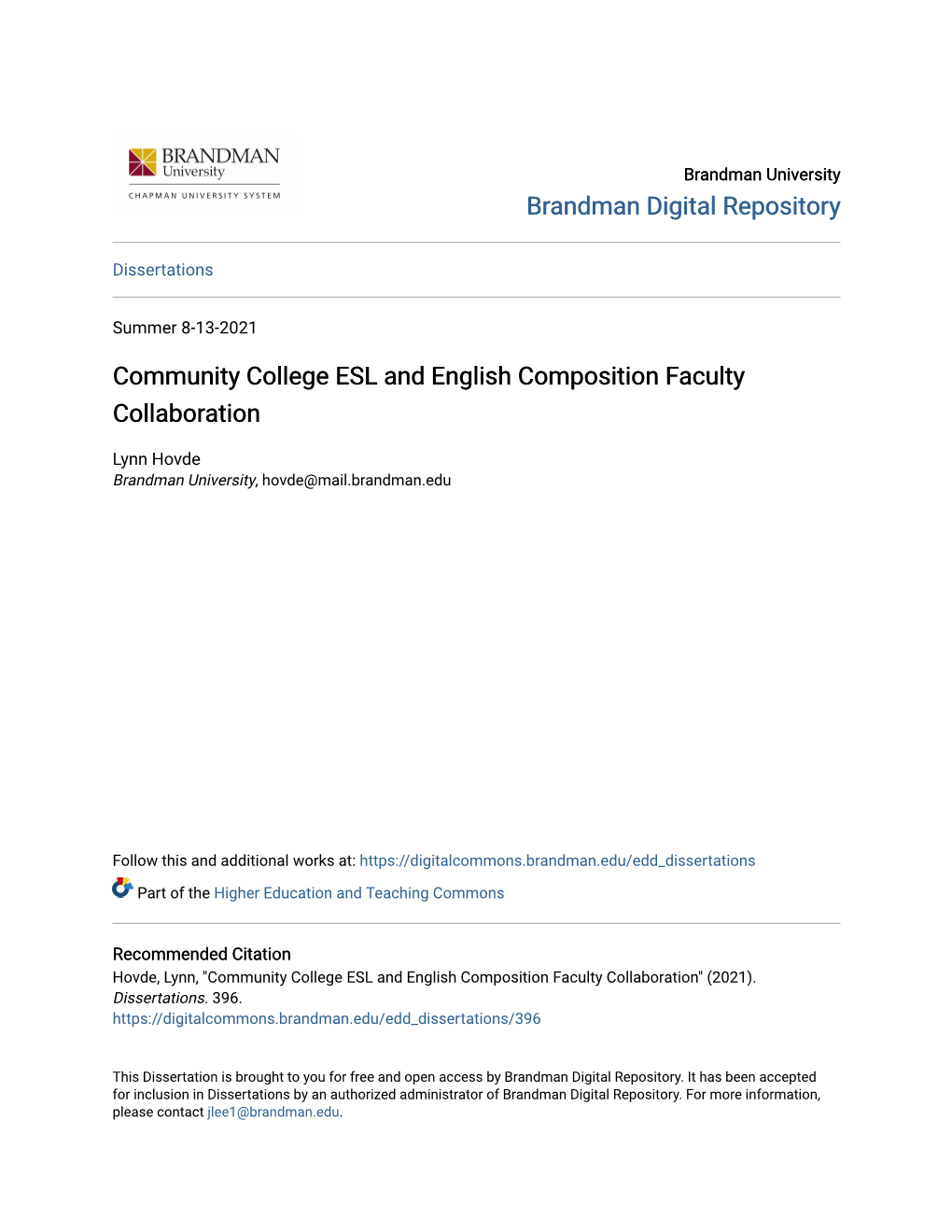 Community College ESL and English Composition Faculty Collaboration