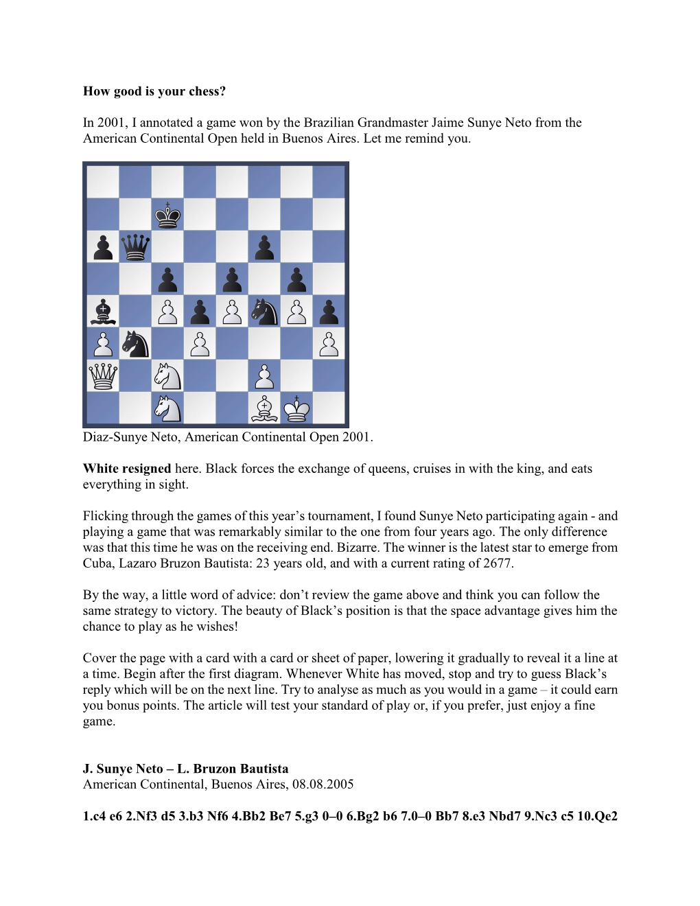How Good Is Your Chess? in 2001, I Annotated a Game Won by The