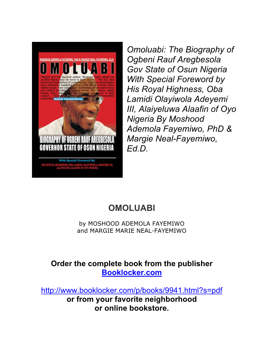 The Biography of Ogbeni Rauf Aregbesola Gov