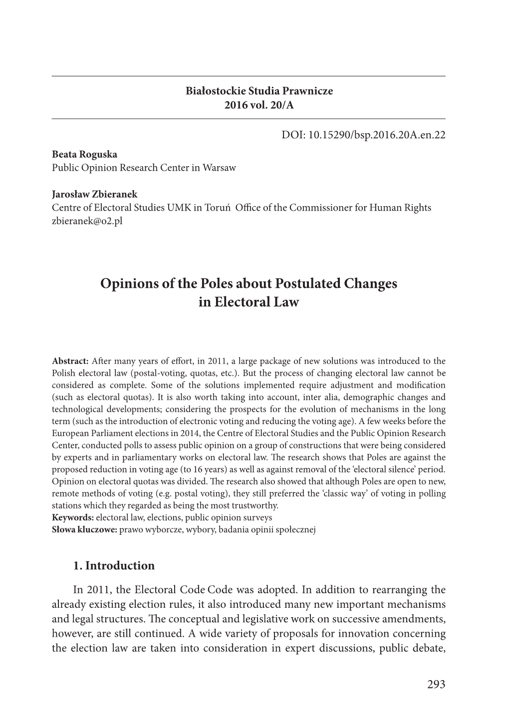 Opinions of the Poles About Postulated Changes in Electoral Law