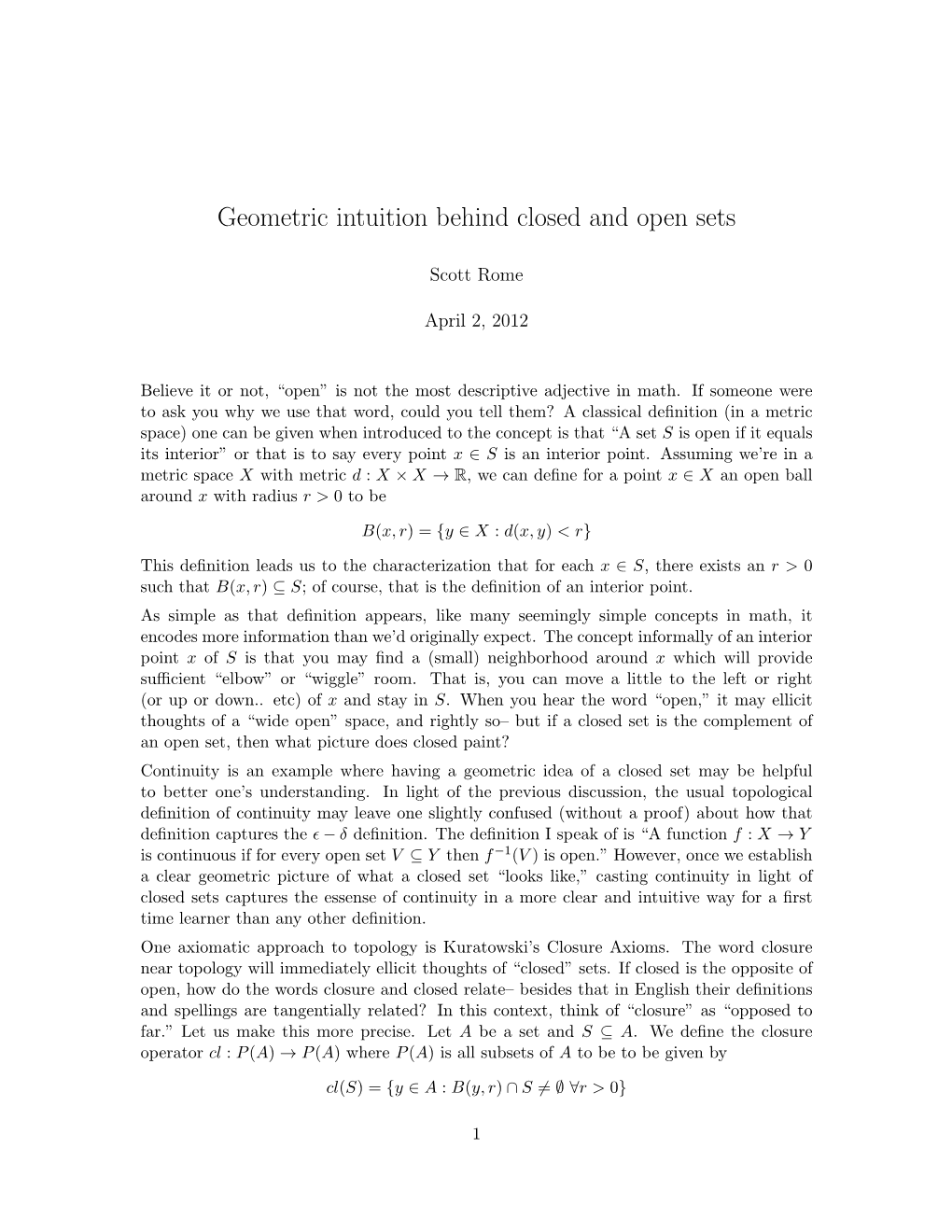 Geometric Intuition Behind Closed and Open Sets