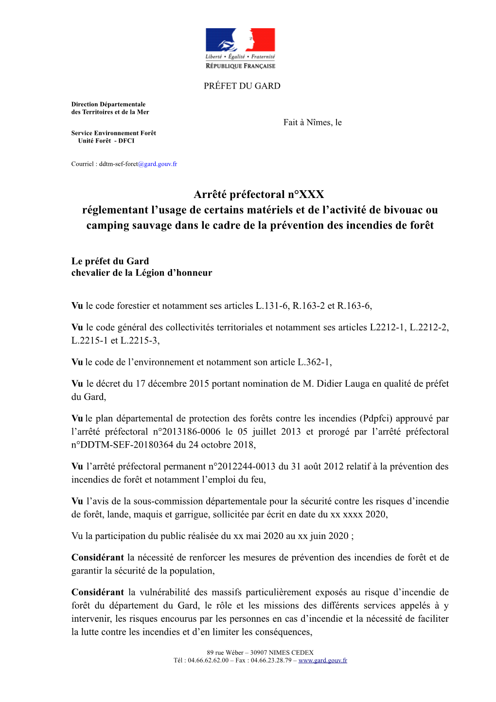 Arrêté Préfectoral N°XXX Réglementant L'usage De Certains