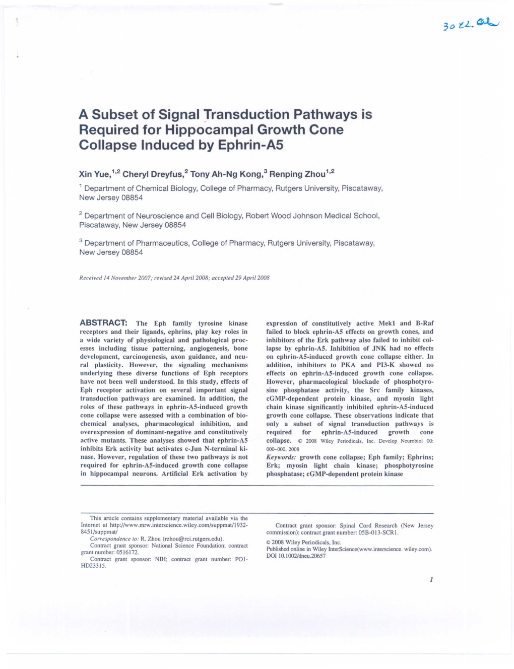 A Subset of Signal Transduction Pathways Is Required for Hippocampal Growth Cone Collapse Induced by Ephrin-A5