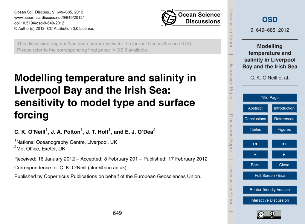 Modelling Temperature and Salinity in Liverpool Bay and the Irish Sea