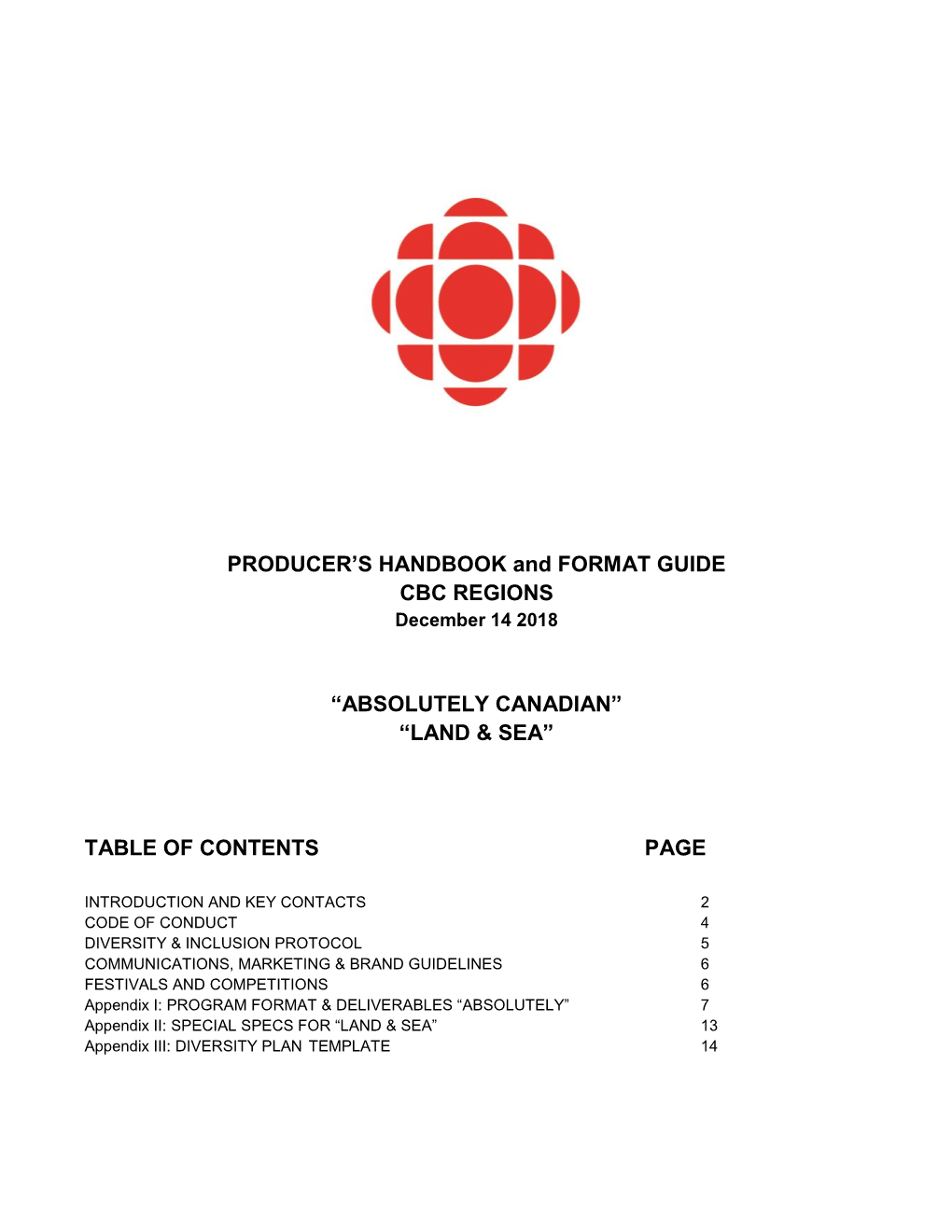 CBC Regions Producers' Handbook and Format Guide