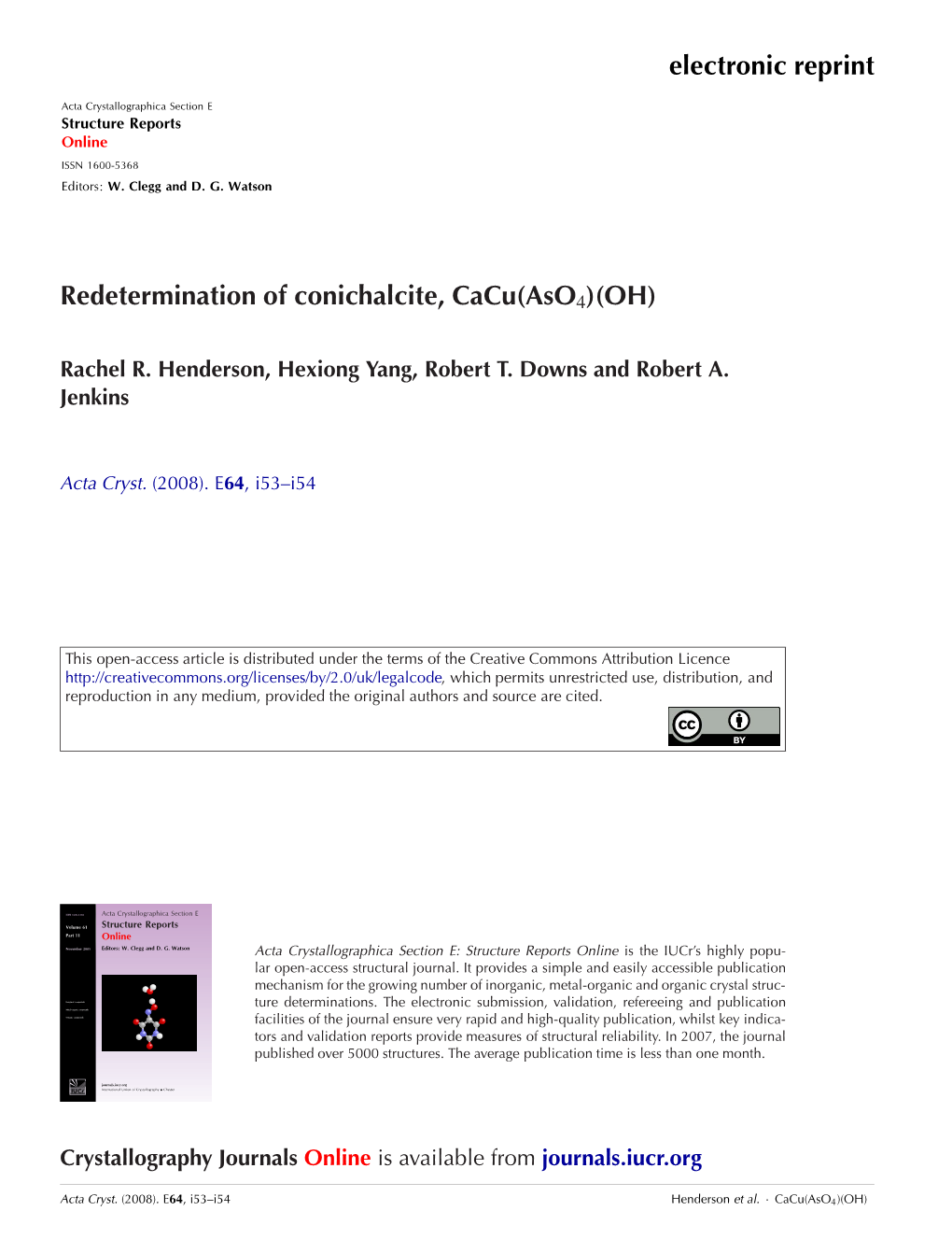Electronic Reprint Redetermination of Conichalcite, Cacu